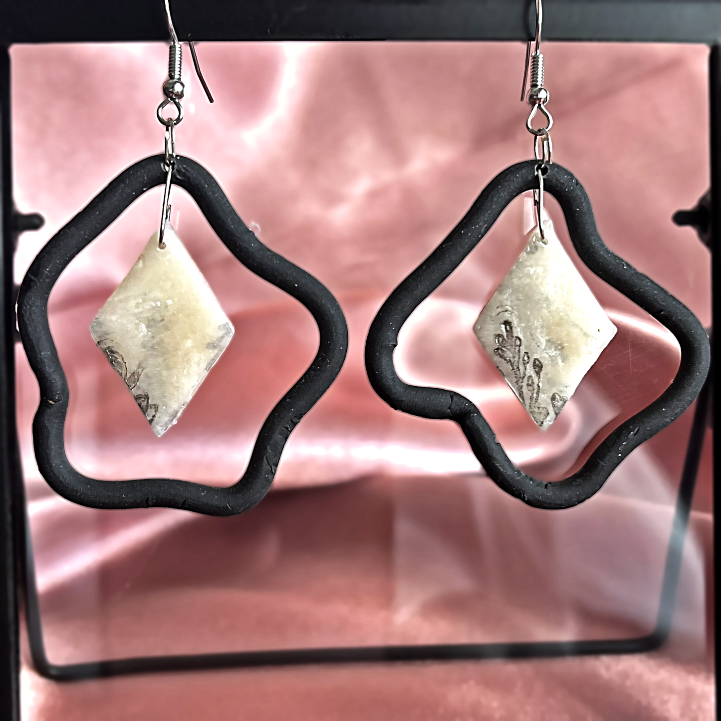 Inked Diamond and Squiggle Dangle Earrings