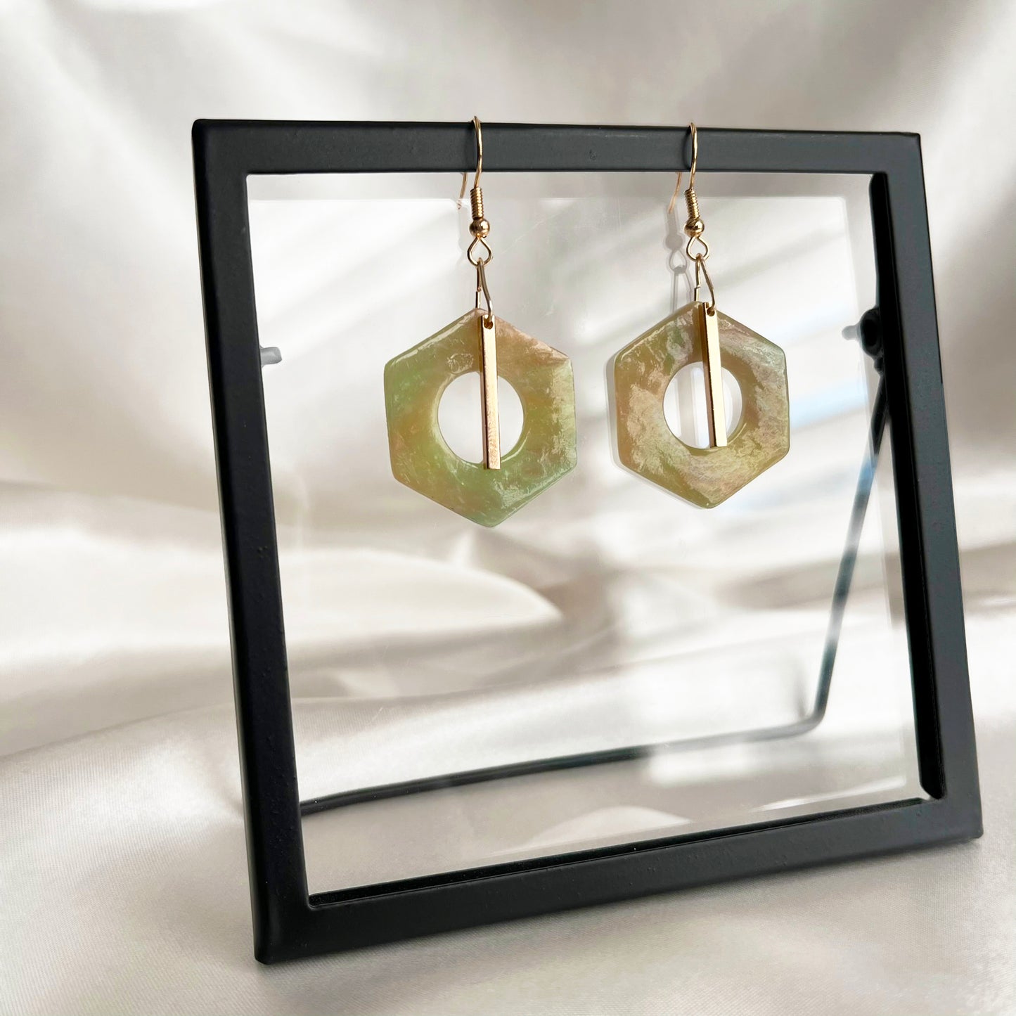 Verdant Rainbow Hexagon Dangle Earrings