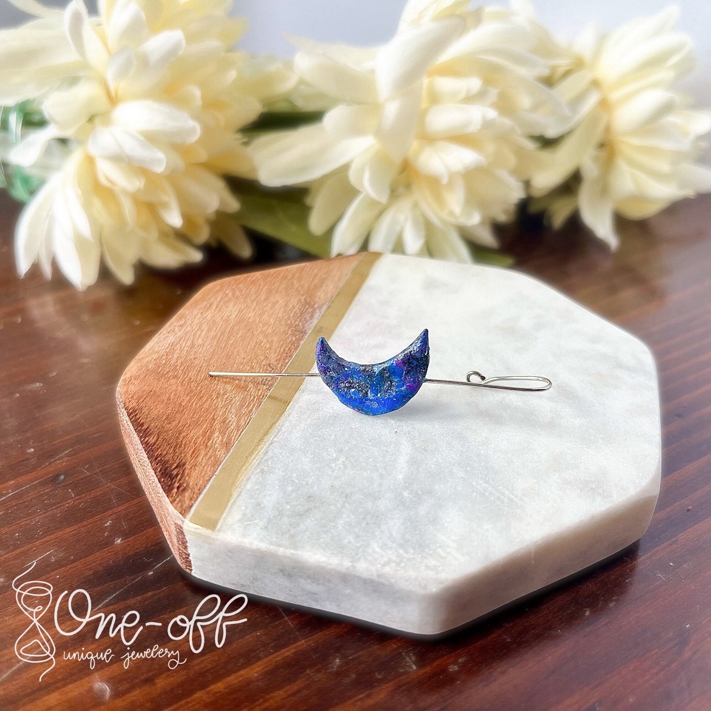Moon Ear Pin | Celestial Collection | Handmade Polymer Clay Earrings