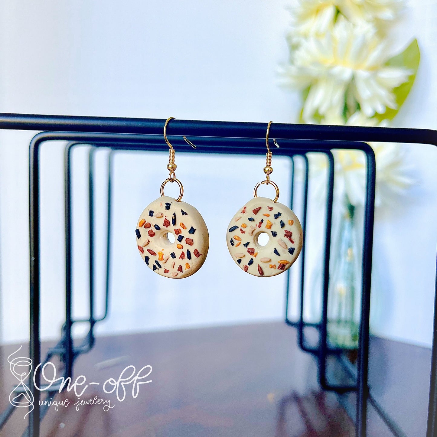 Everything Bagel Earrings | Polymer Clay Dangle Earrings