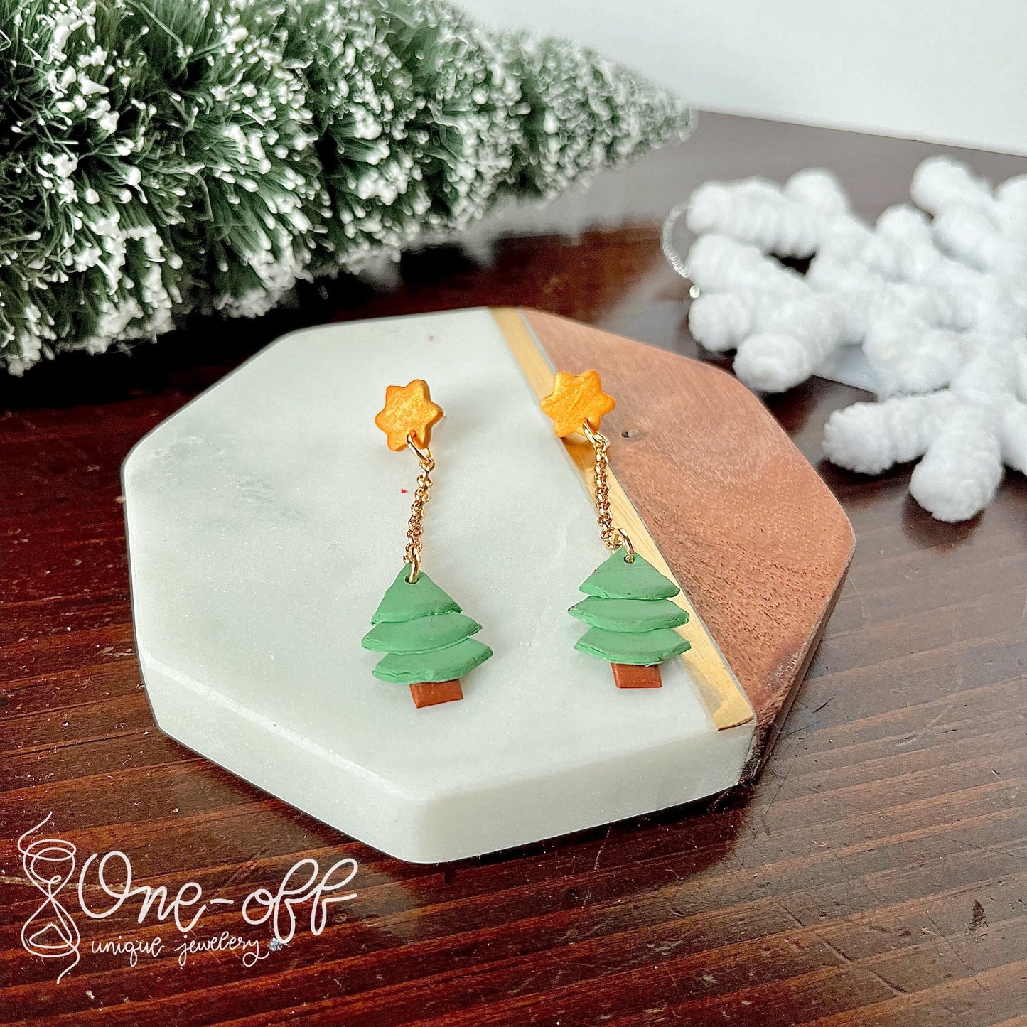 Christmas Tree Dangle Earrings | Winter Collection | Lightweight Unique Polymer Clay Earrings
