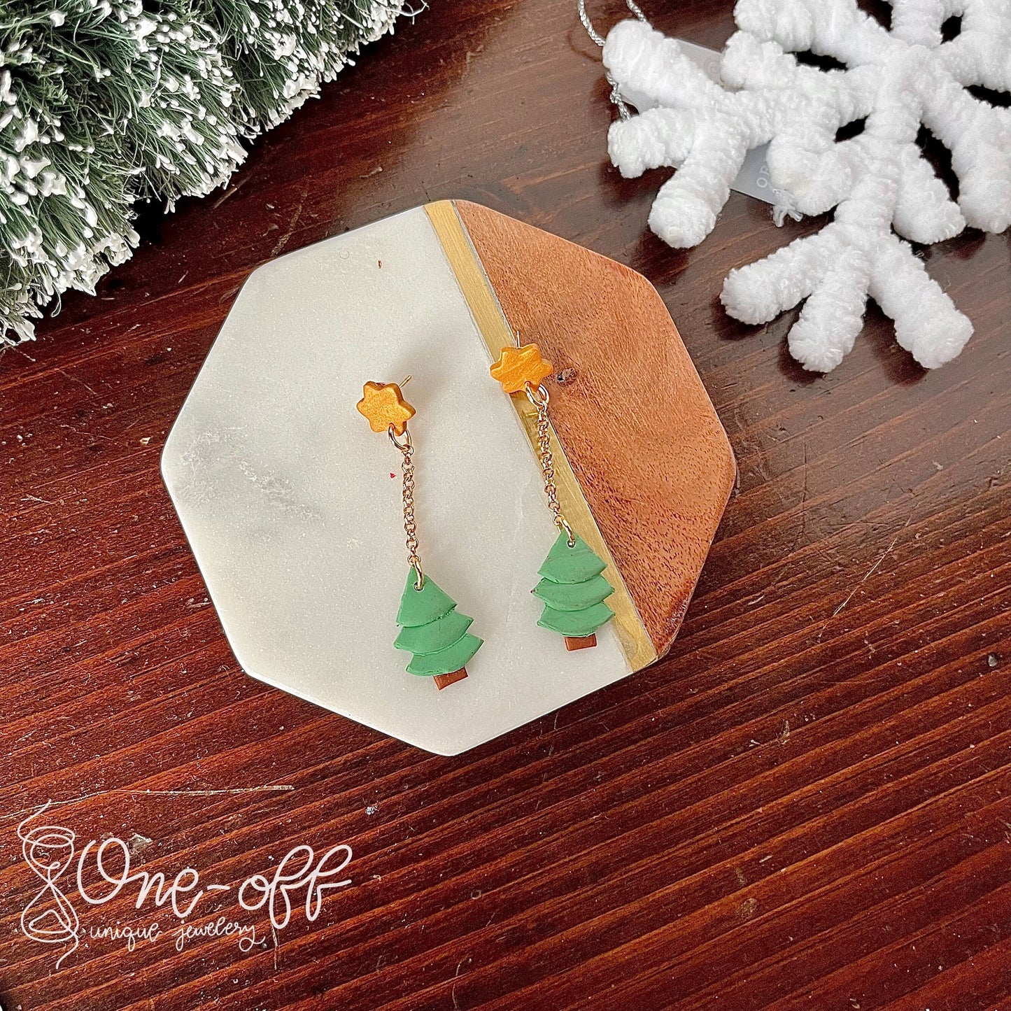 Christmas Tree Dangle Earrings | Winter Collection | Lightweight Unique Polymer Clay Earrings