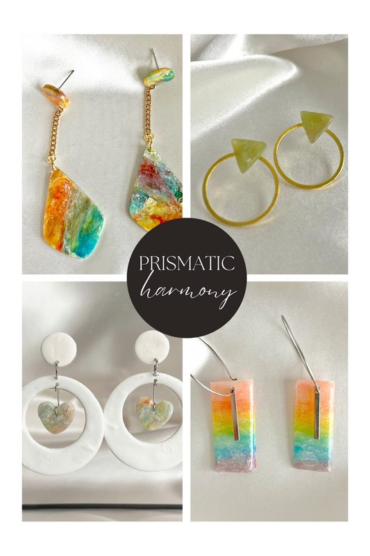 Prismatic Harmony: 4 Unique Polymer Clay Earring Variations