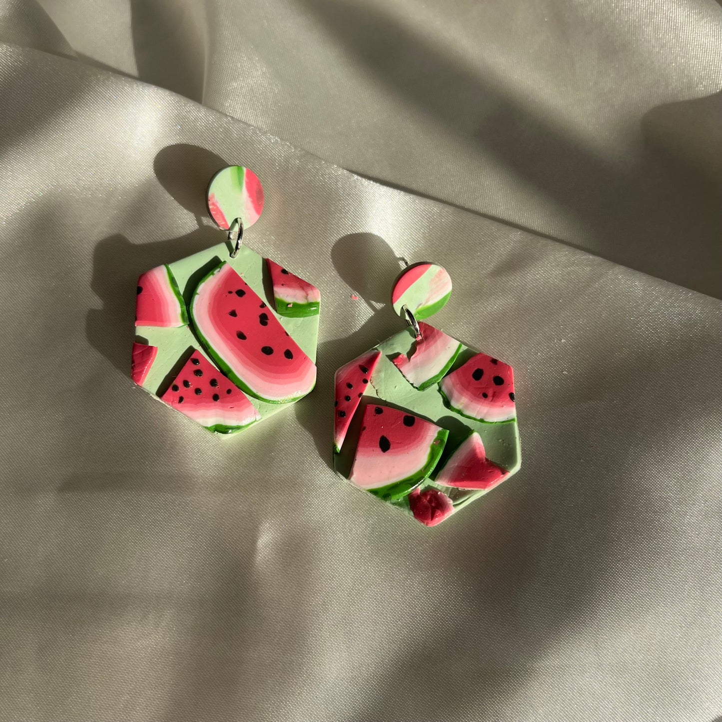 Watermelon Hexagon Earrings