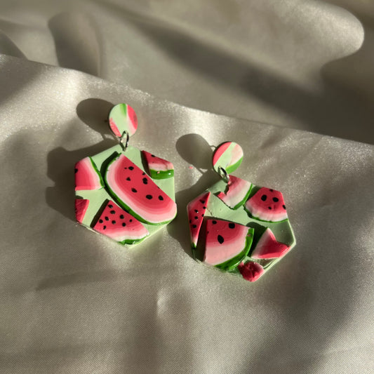 Watermelon Hexagon Earrings