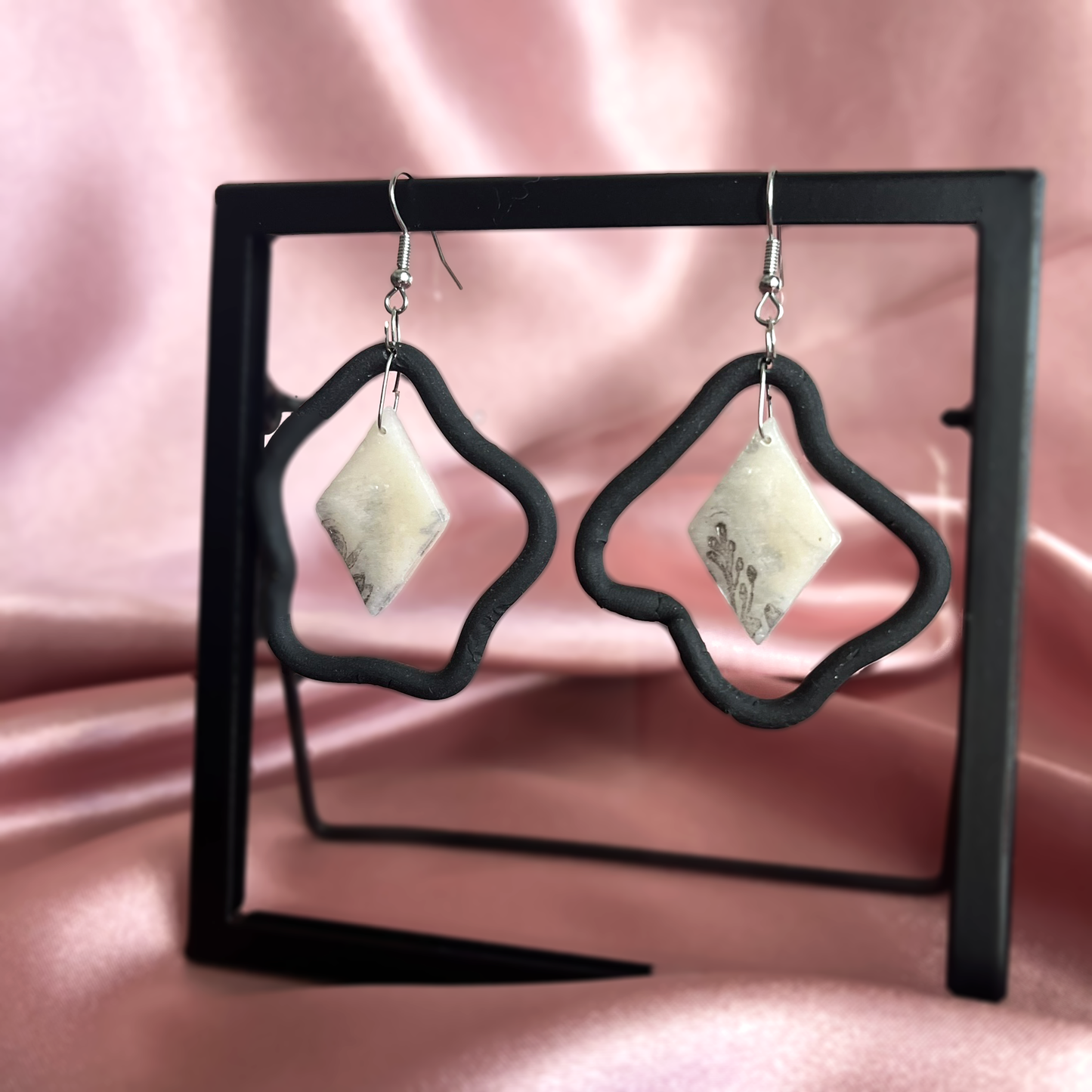 Inked Diamond and Squiggle Dangle Earrings