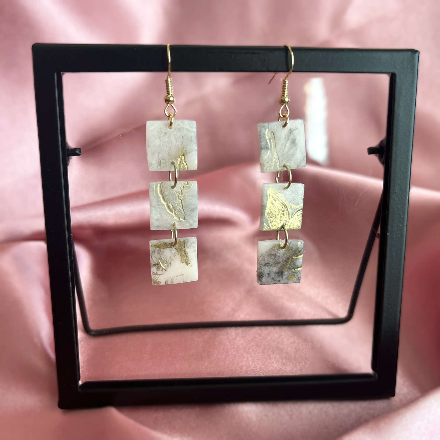 Inked Square Tumbles Dangle Earrings