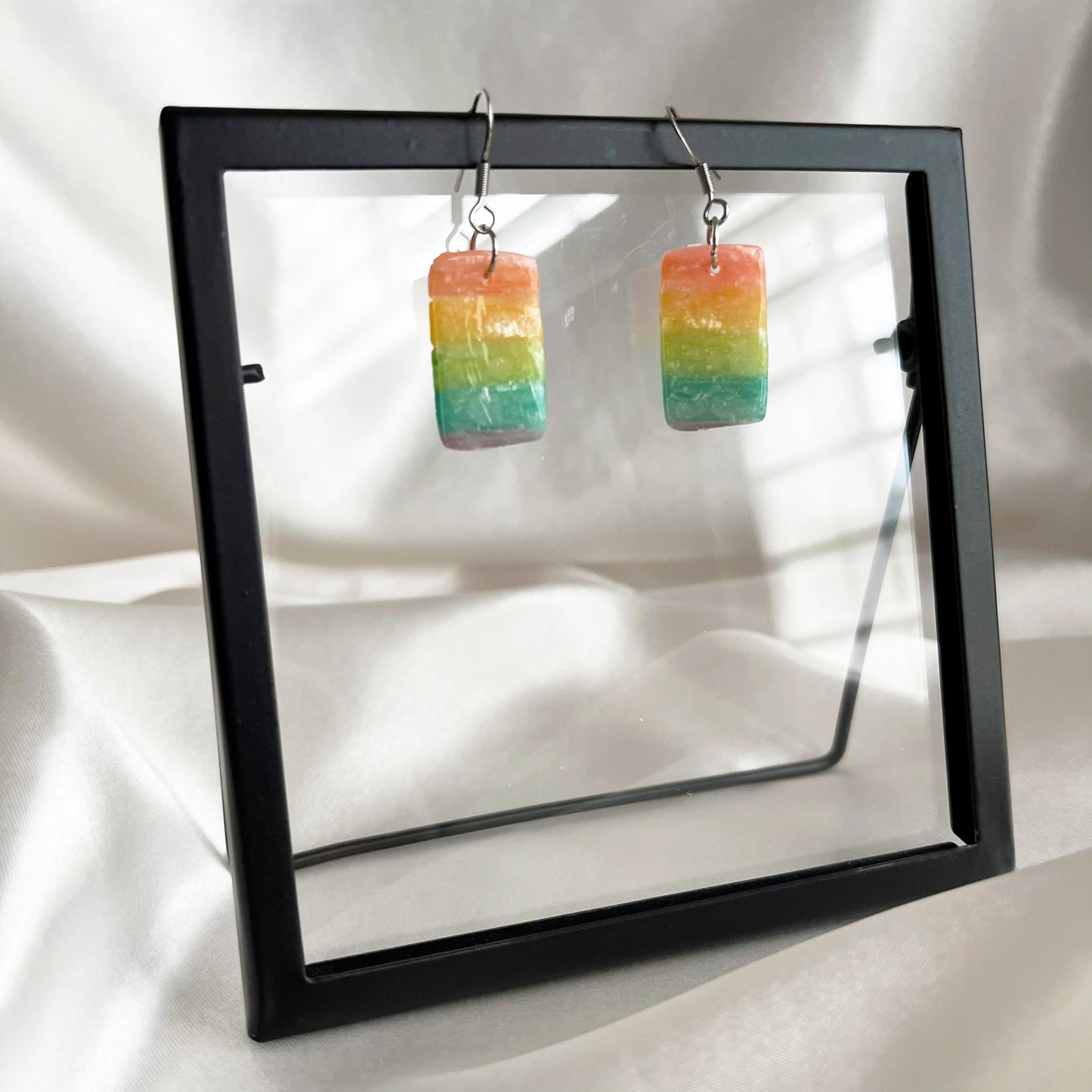 Rectangle Rainbow Dangle Earrings