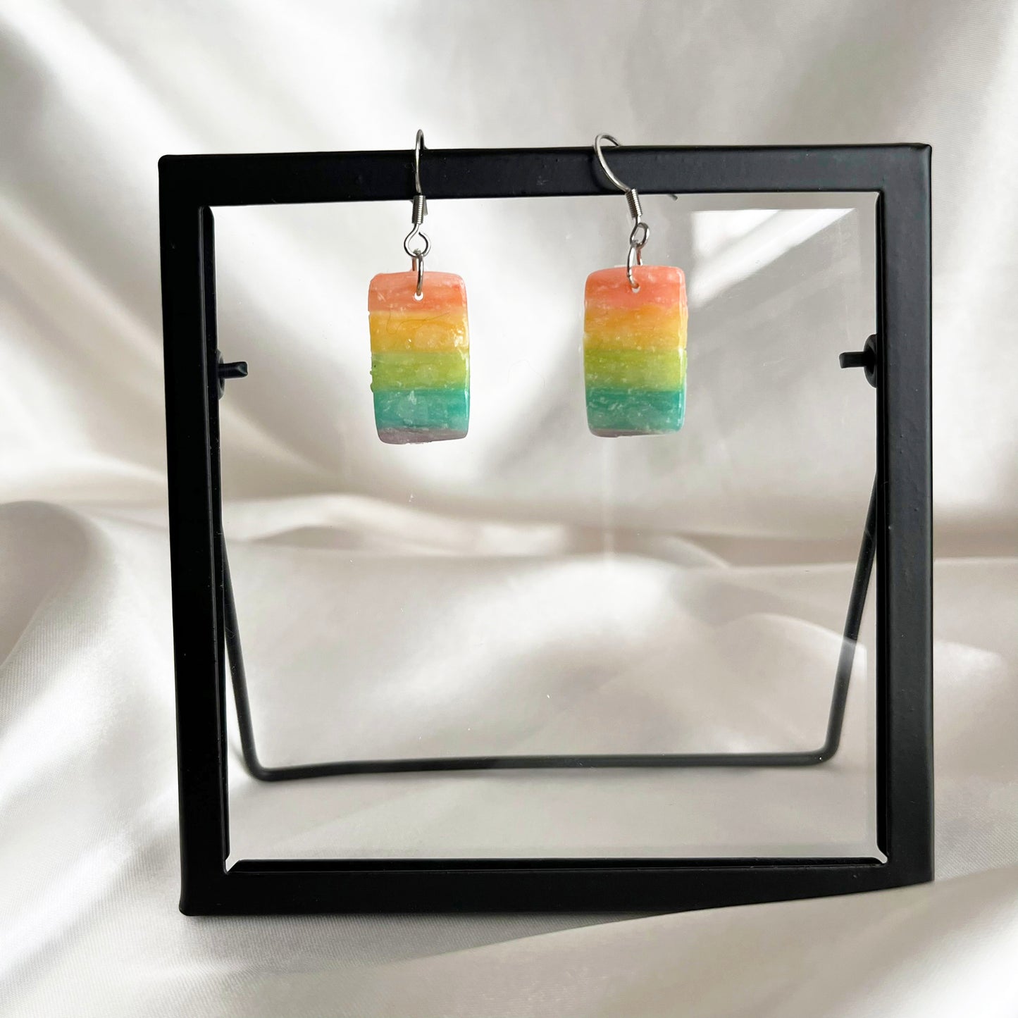 Rectangle Rainbow Dangle Earrings