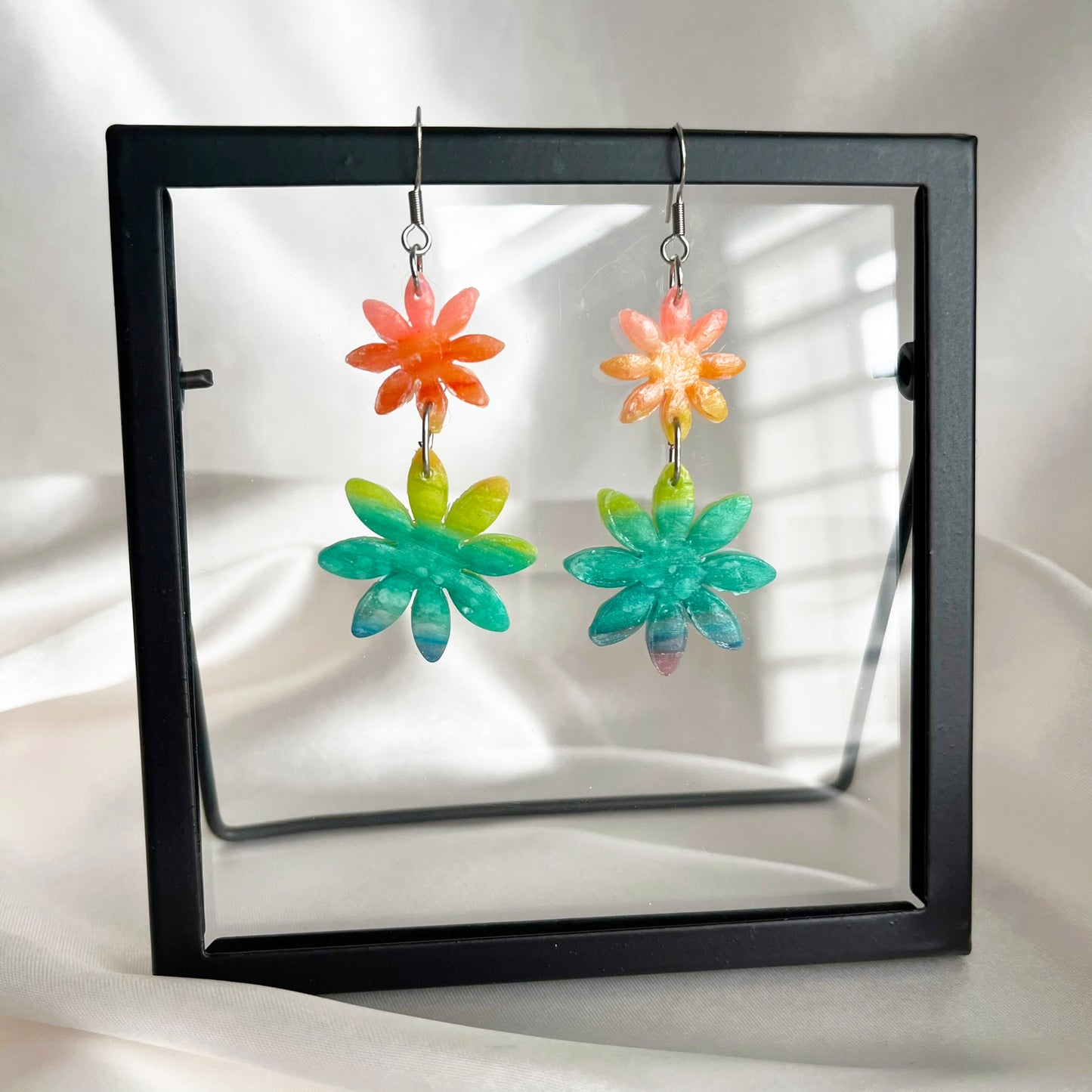 Flower Power Rainbow Dangle Earrings