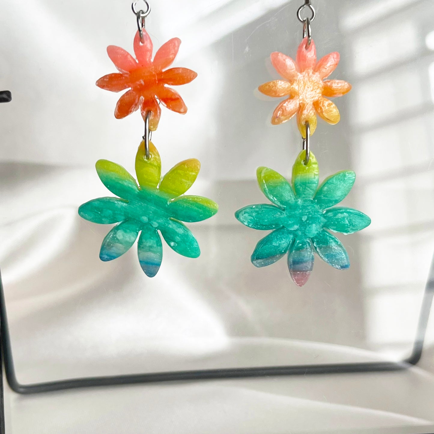 Flower Power Rainbow Dangle Earrings