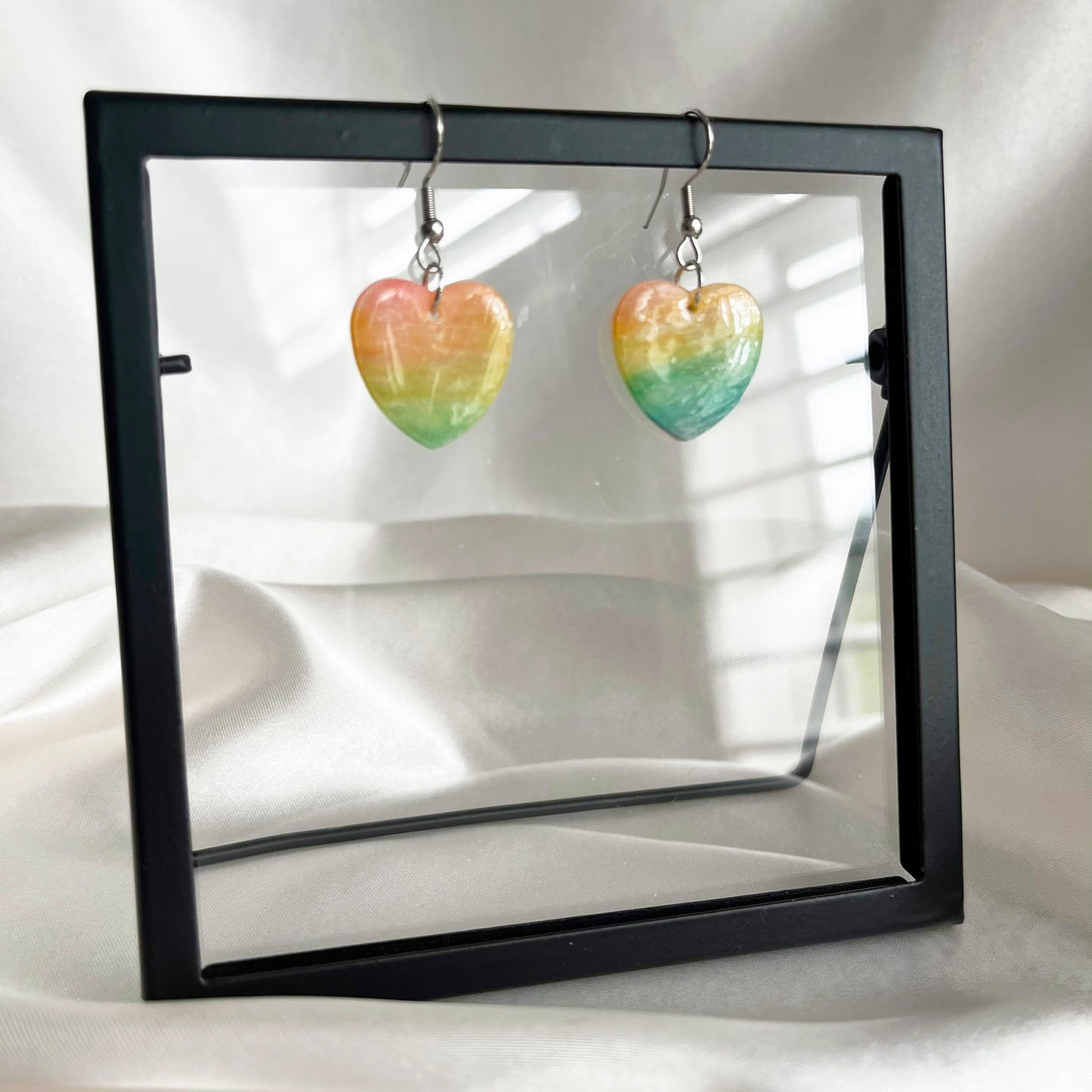 Rainbow Heart Dangle Earrings