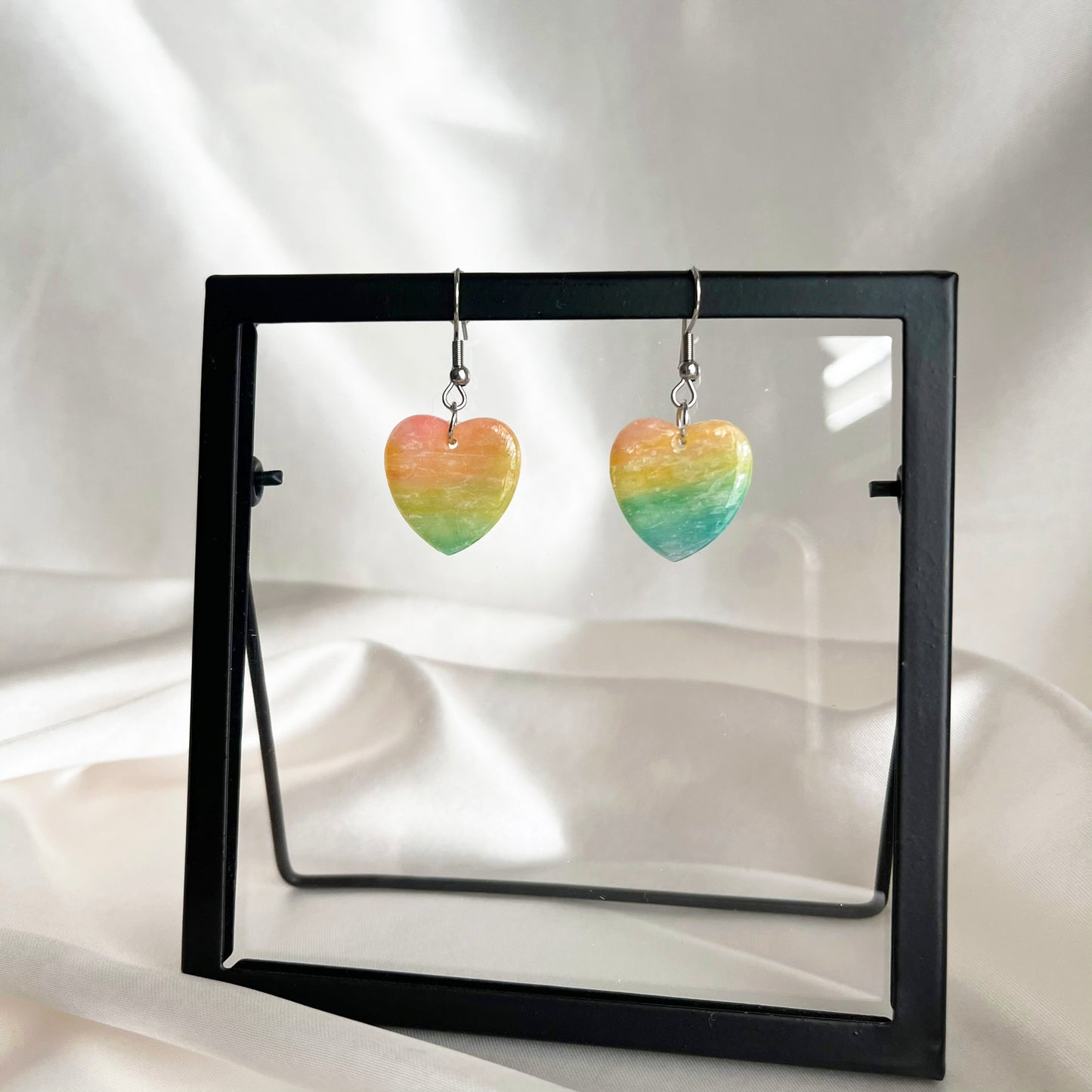 Rainbow Heart Dangle Earrings