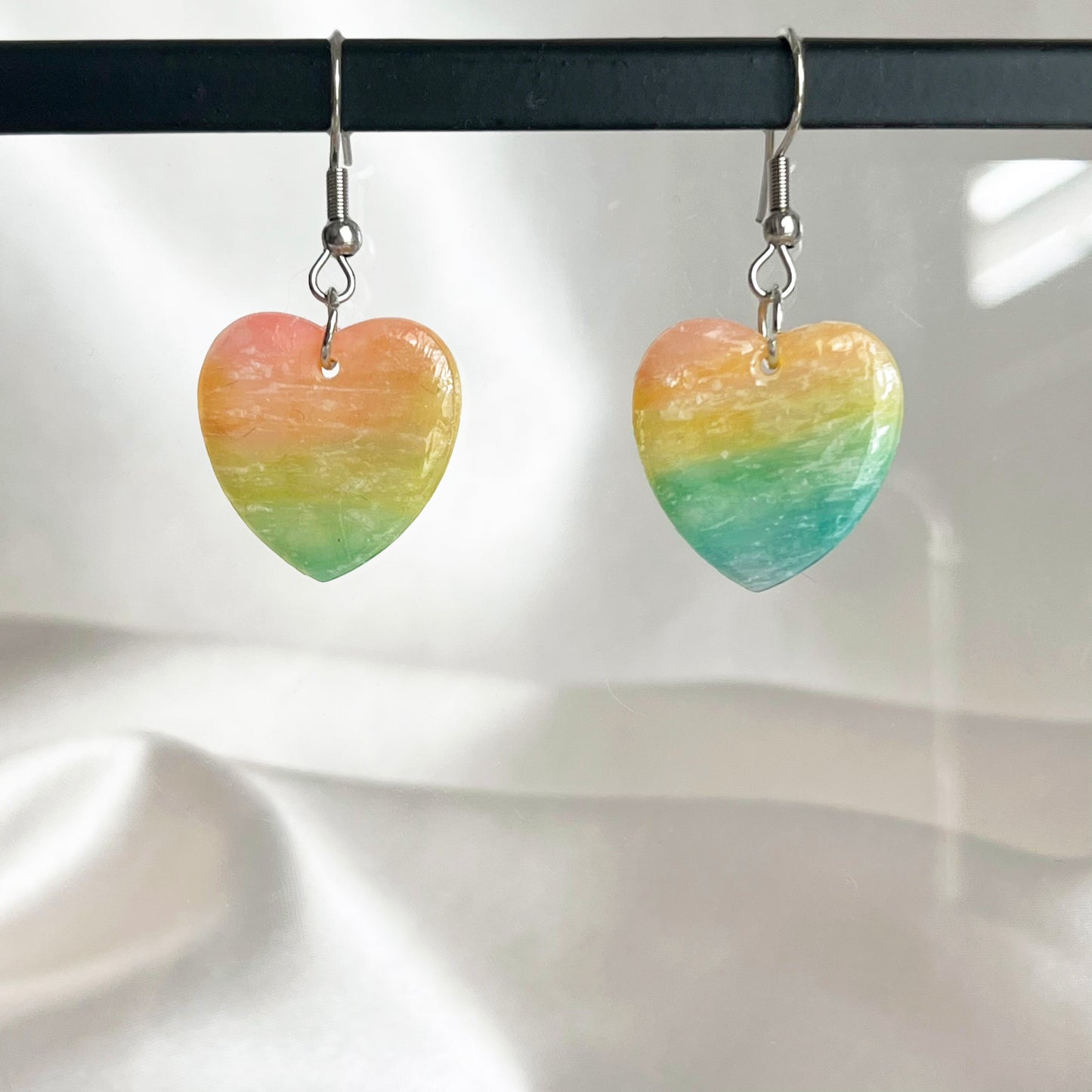 Rainbow Heart Dangle Earrings