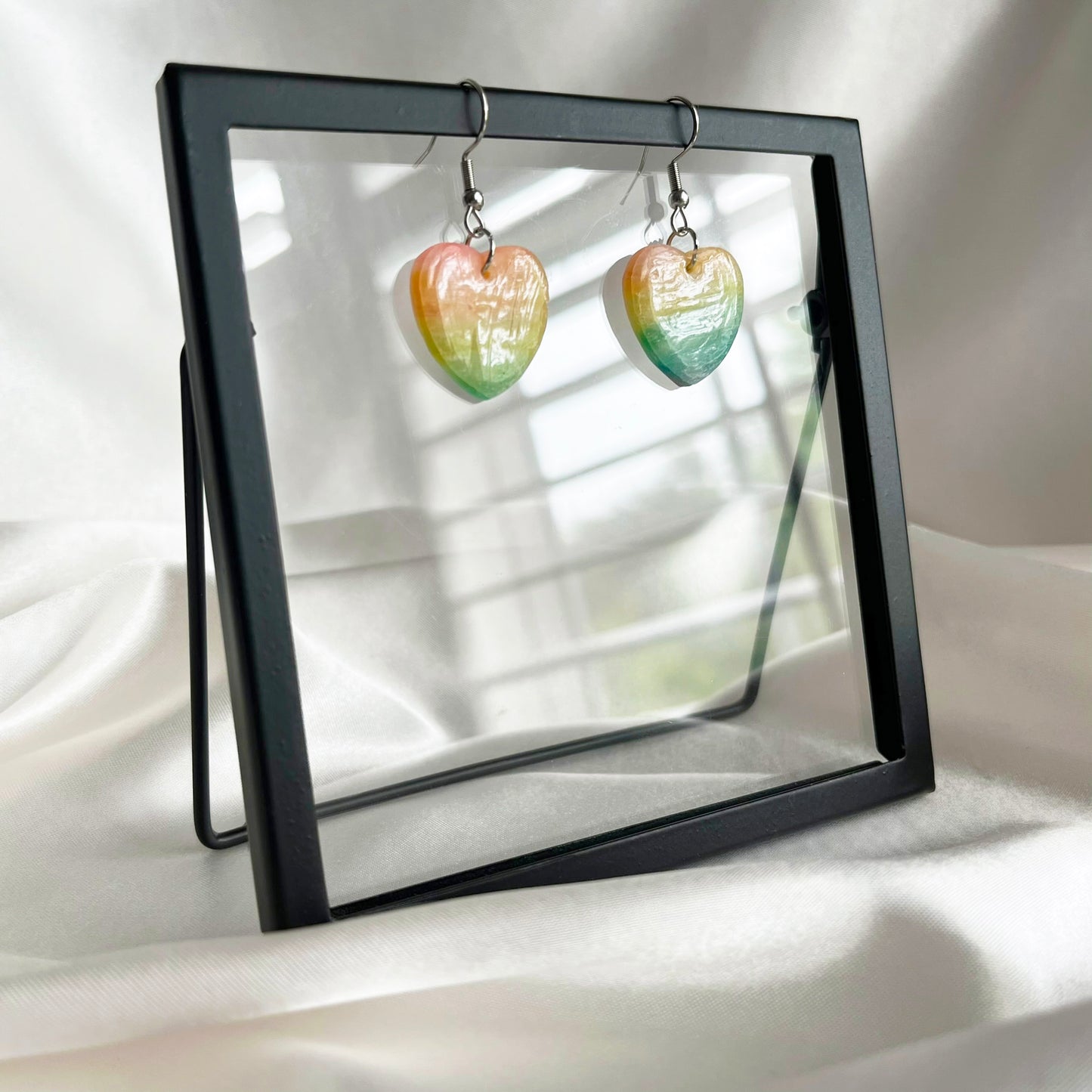 Rainbow Heart Dangle Earrings