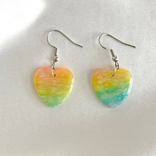 Rainbow Heart Dangle Earrings