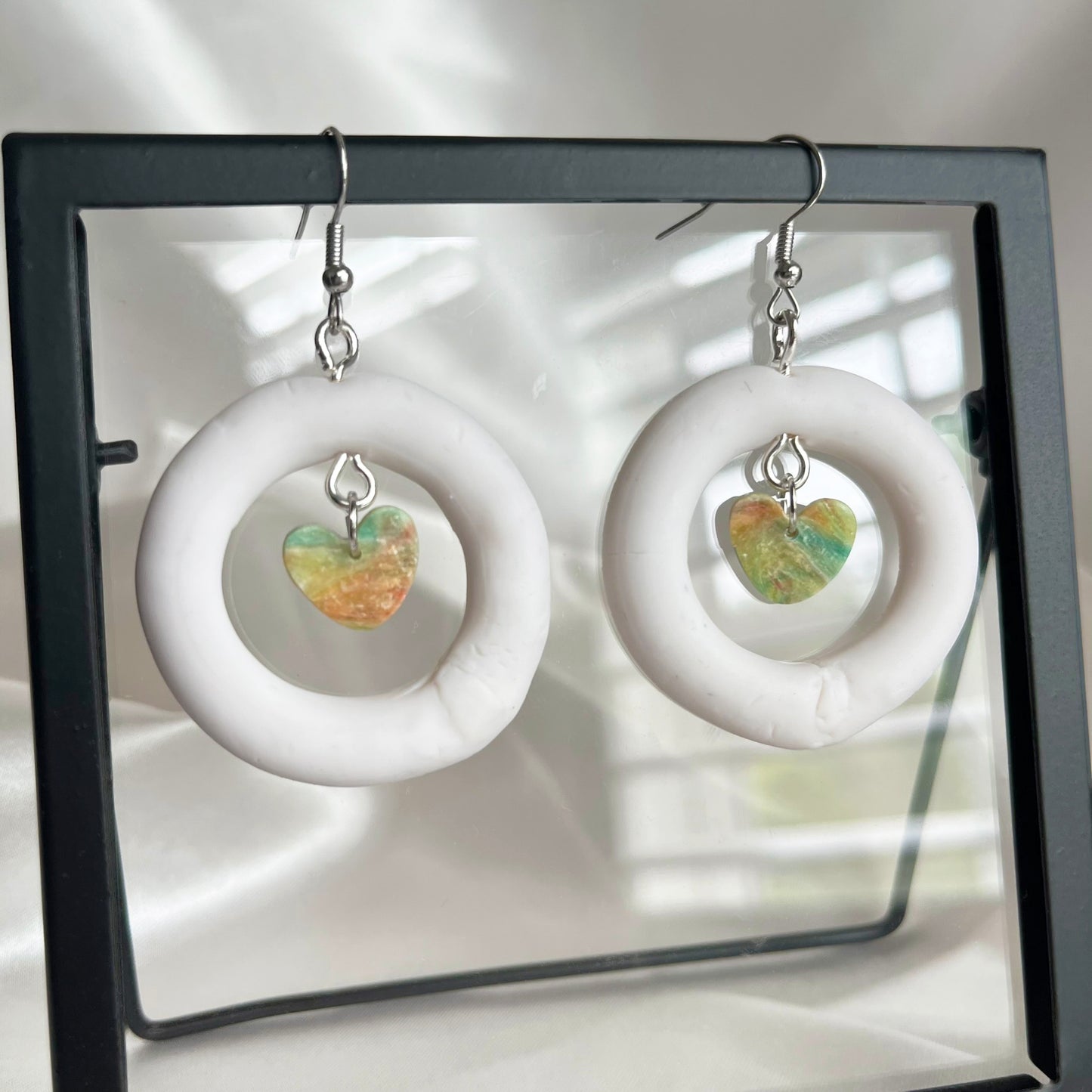 Hoop Dangle Earrings with Painter's Heart