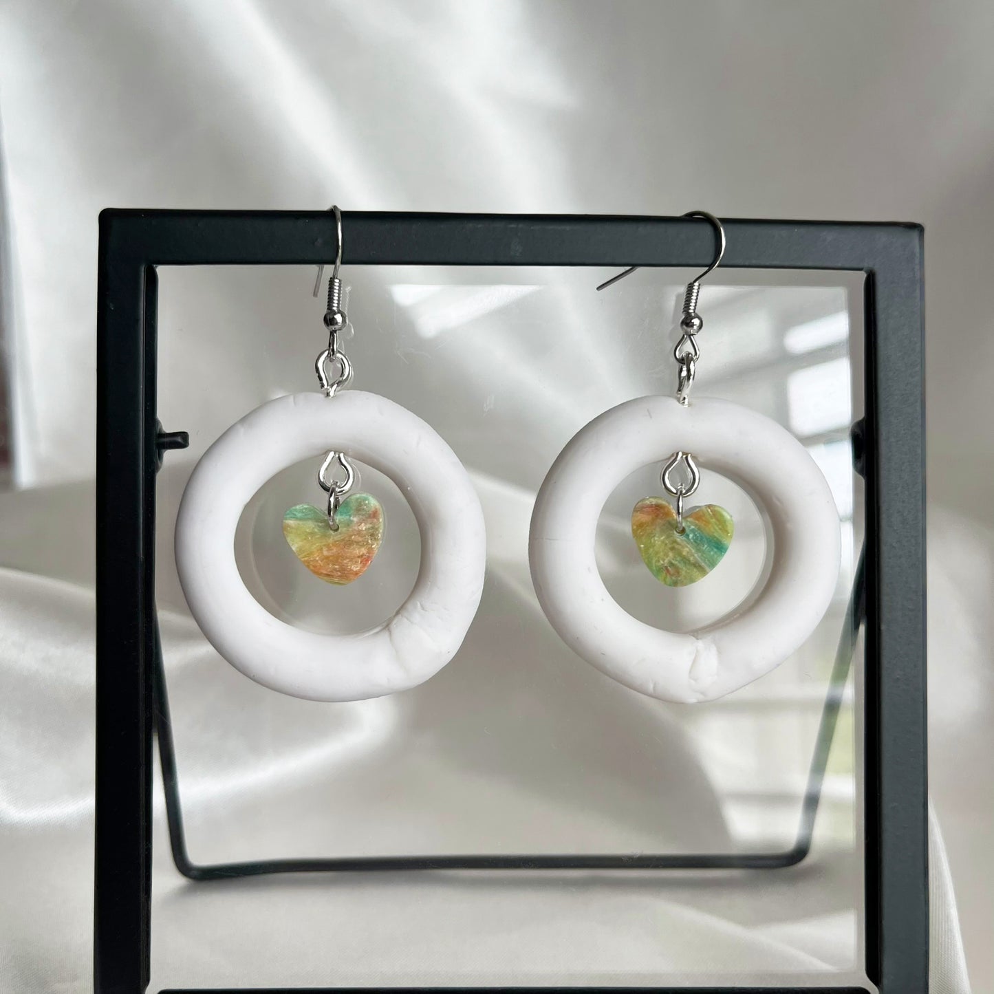 Hoop Dangle Earrings with Painter's Heart