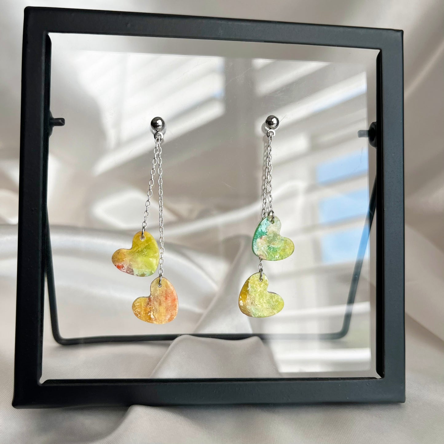 Painter's Double Heart Dangle Earrings