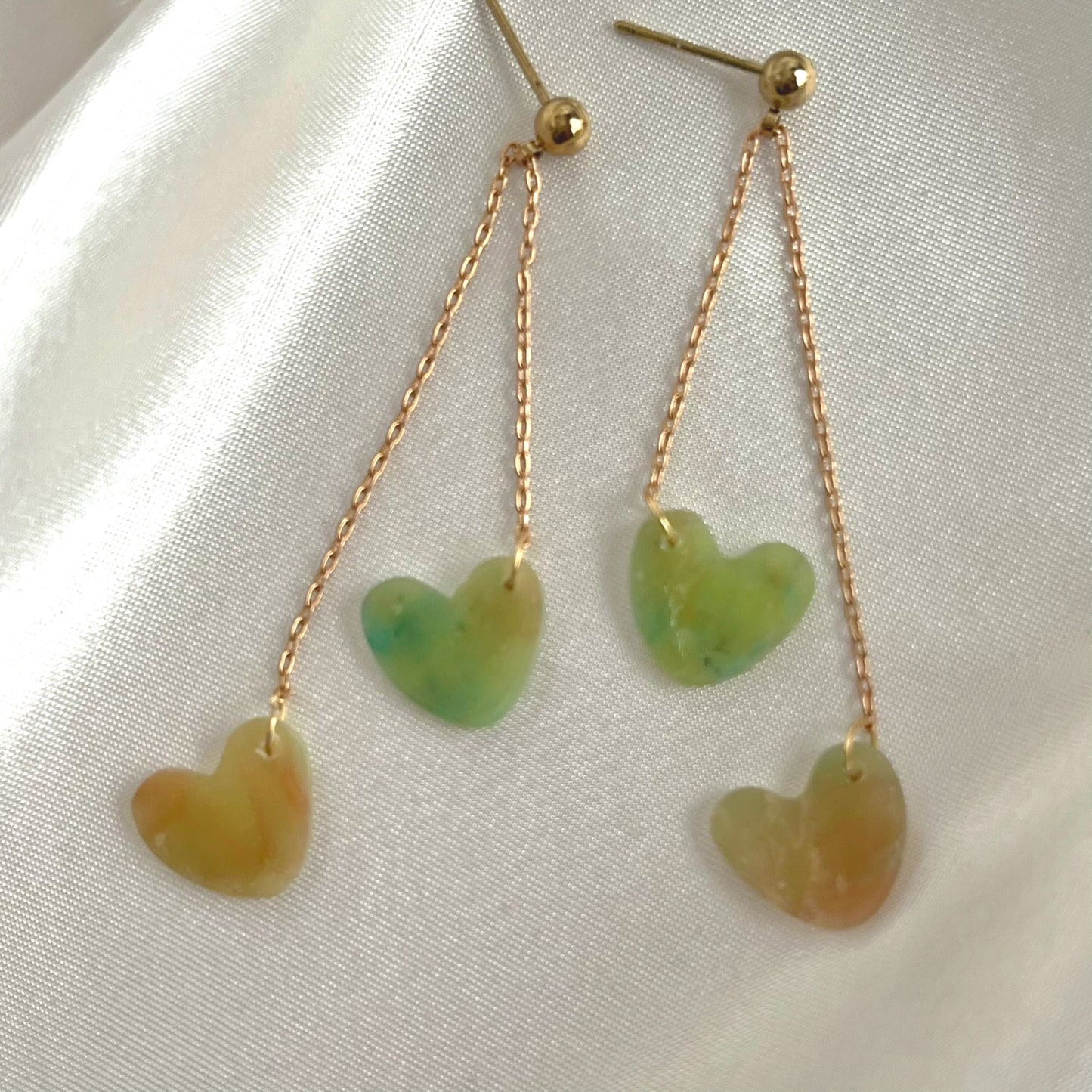 Verdant Rainbow Double Heart Dangle Earrings