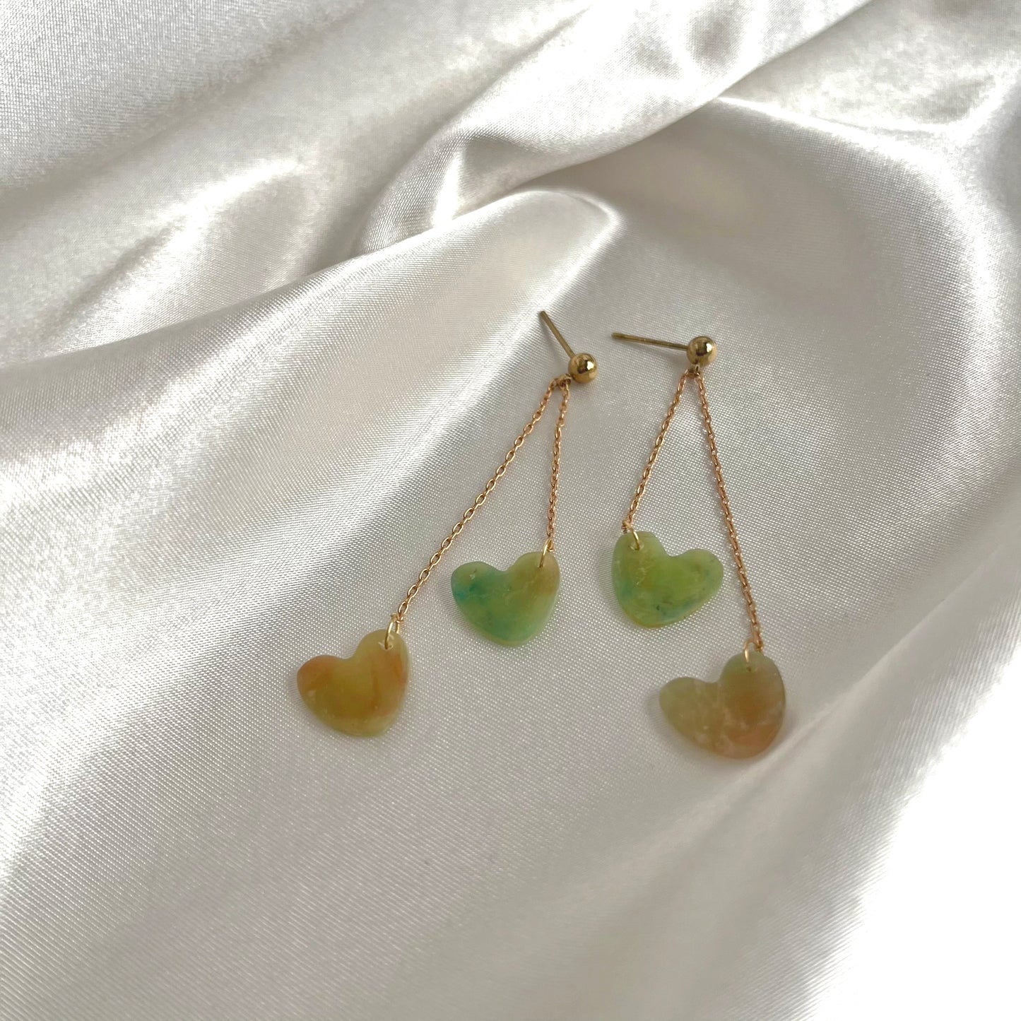 Verdant Rainbow Double Heart Dangle Earrings