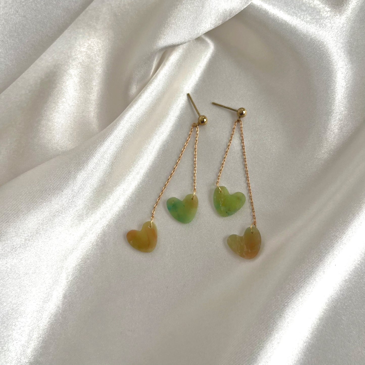 Verdant Rainbow Double Heart Dangle Earrings