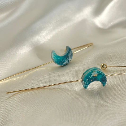 Navy to Teal Moon Ear Pins