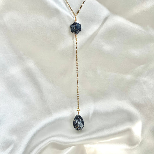 Navy to Teal Y Teardrop Necklace