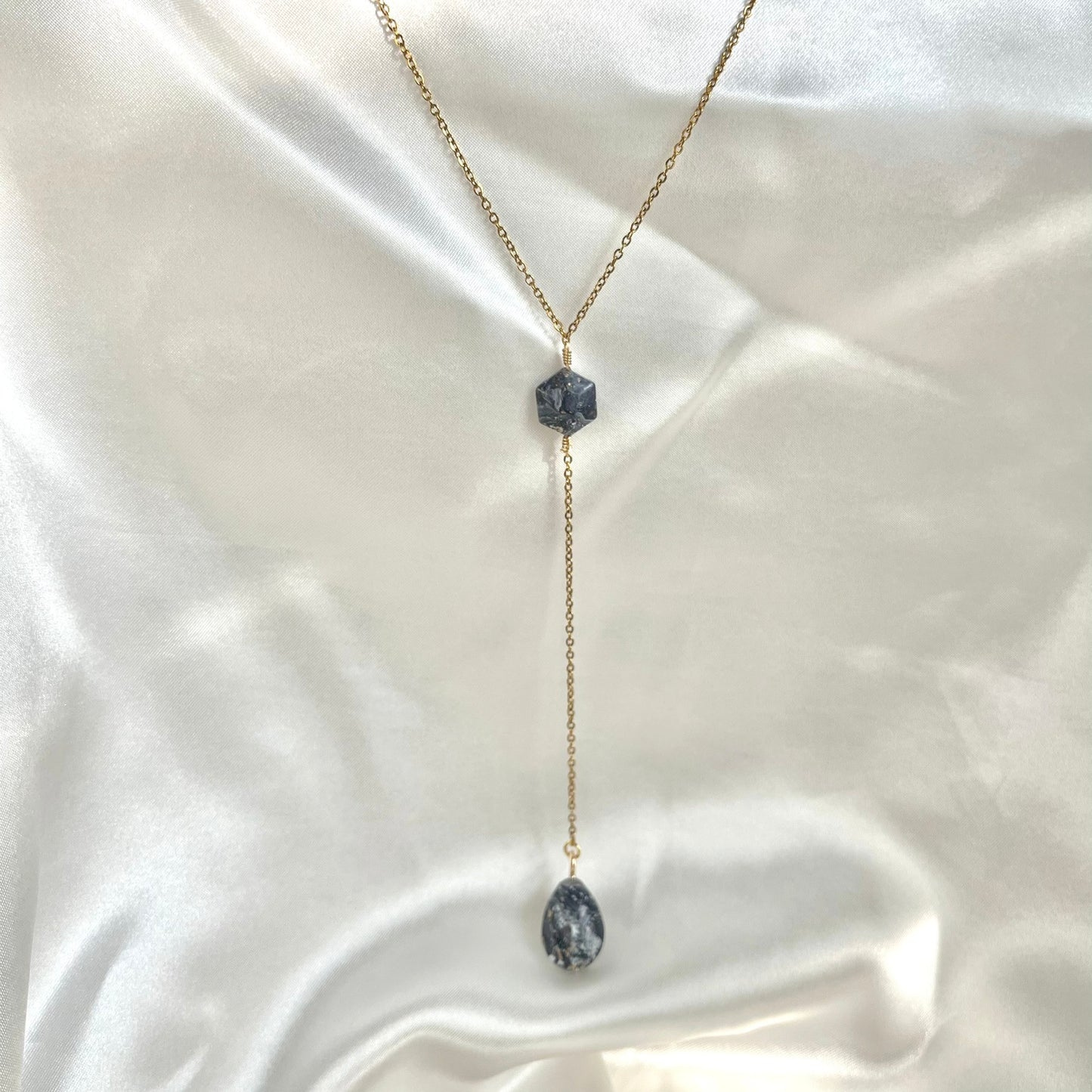 Navy to Teal Y Teardrop Necklace