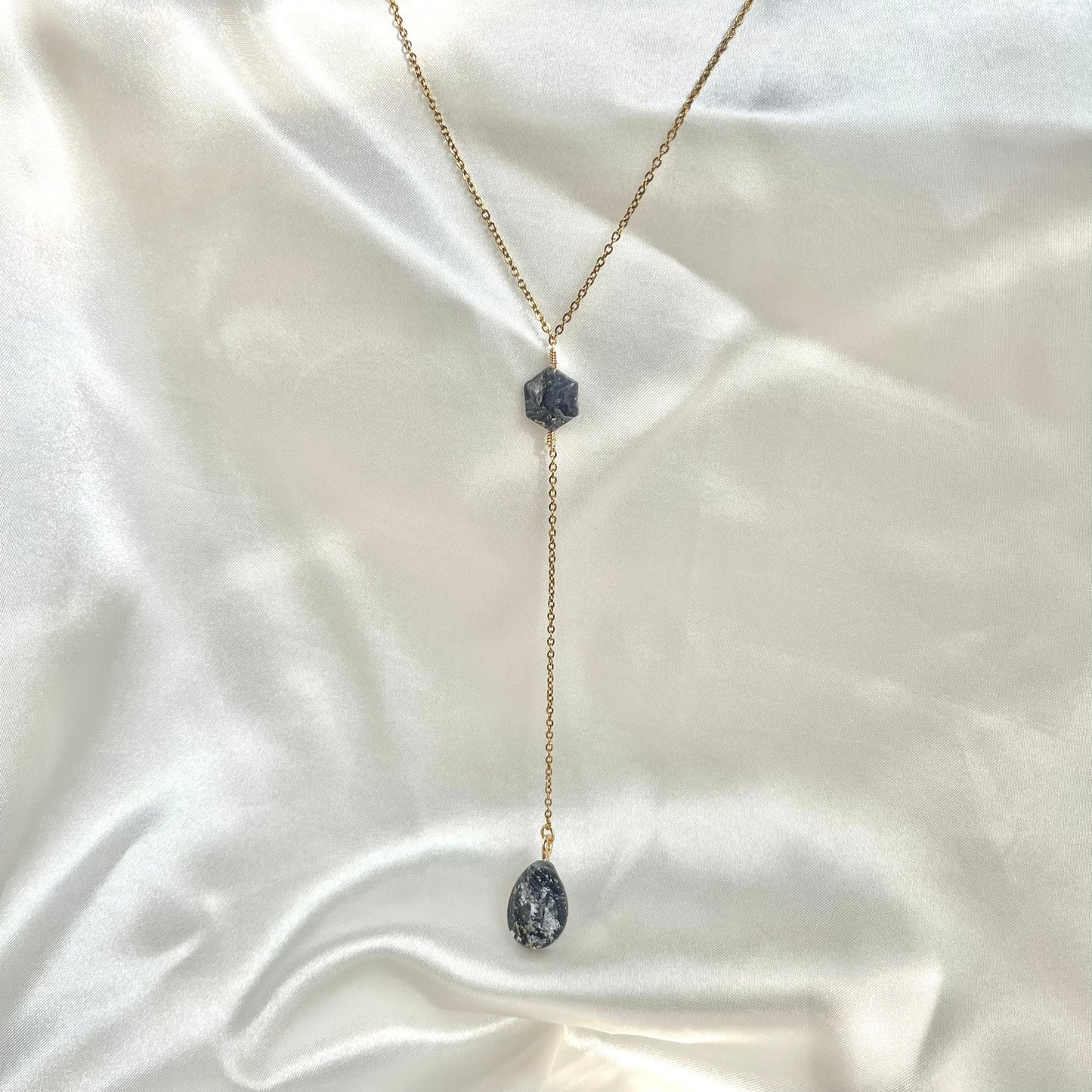 Navy to Teal Y Teardrop Necklace