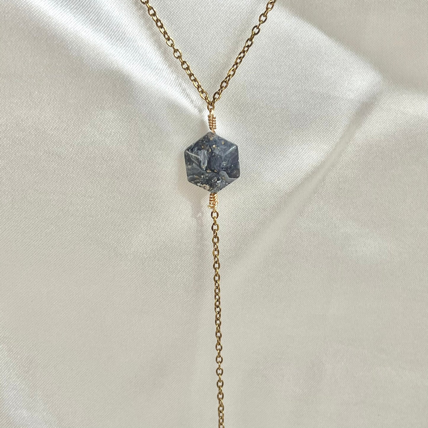 Navy to Teal Y Teardrop Necklace