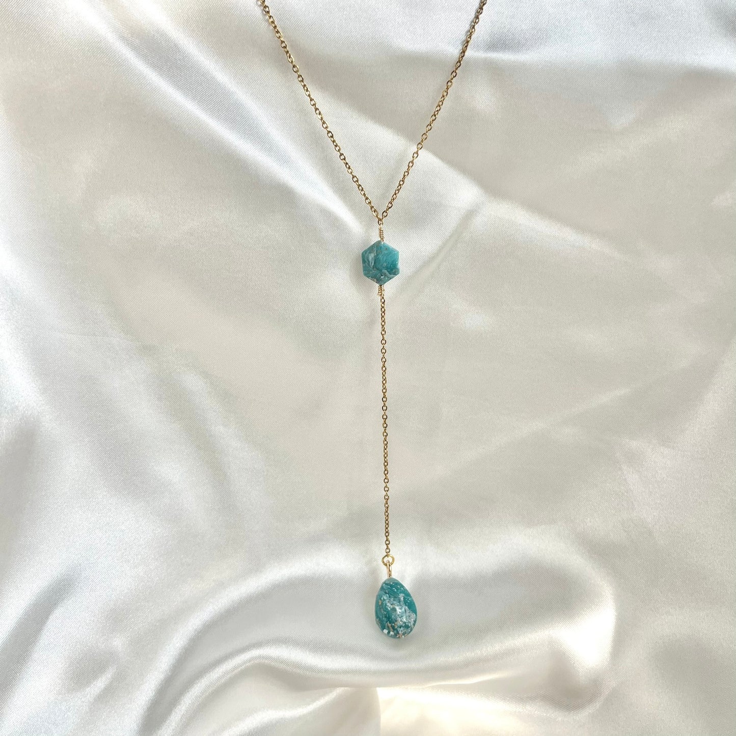 Navy to Teal Y Teardrop Necklace