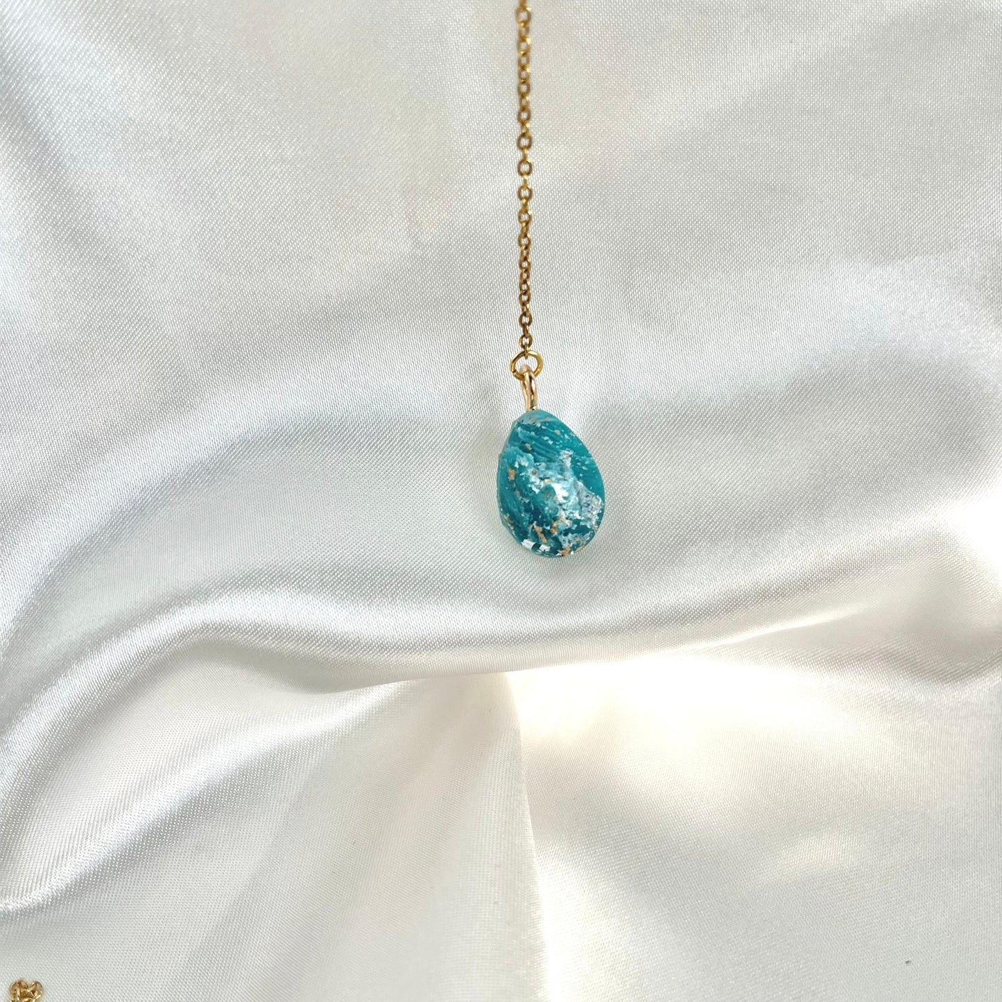 Navy to Teal Y Teardrop Necklace