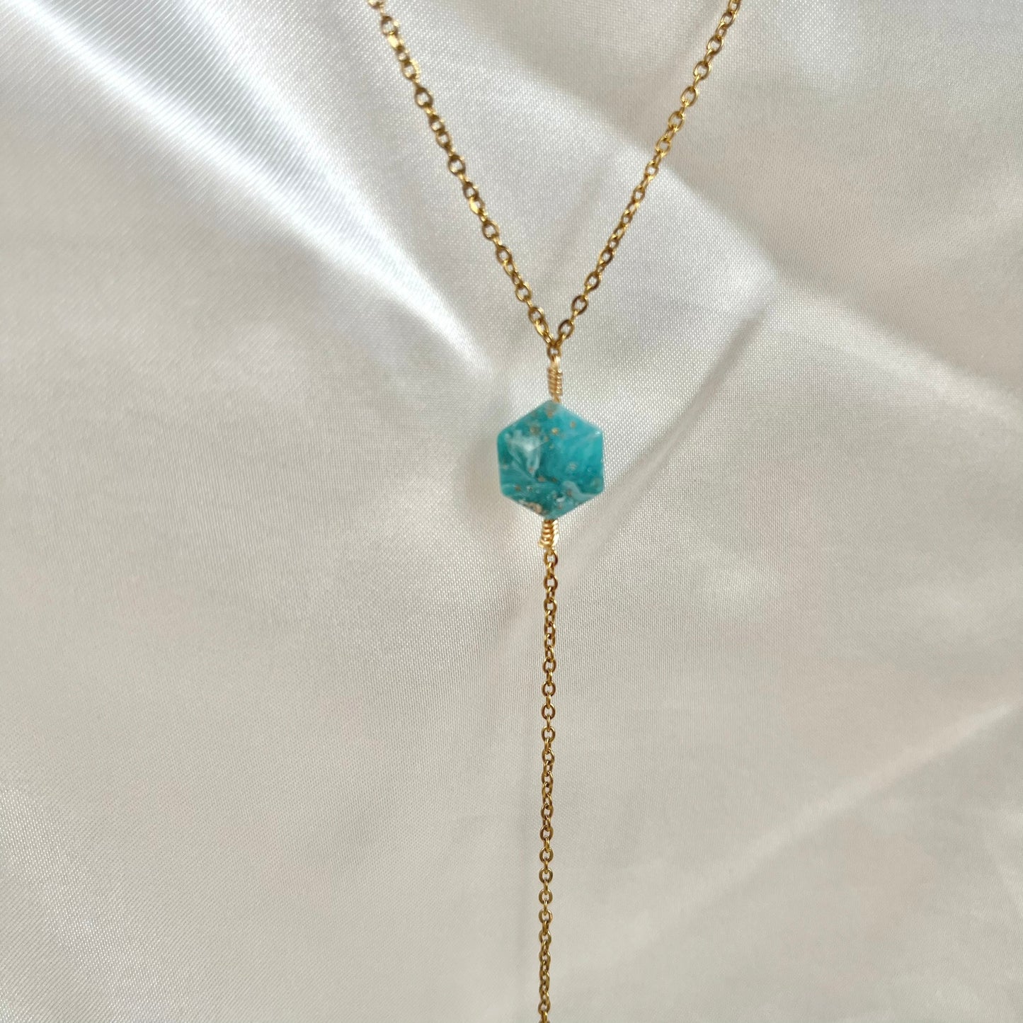 Navy to Teal Y Teardrop Necklace