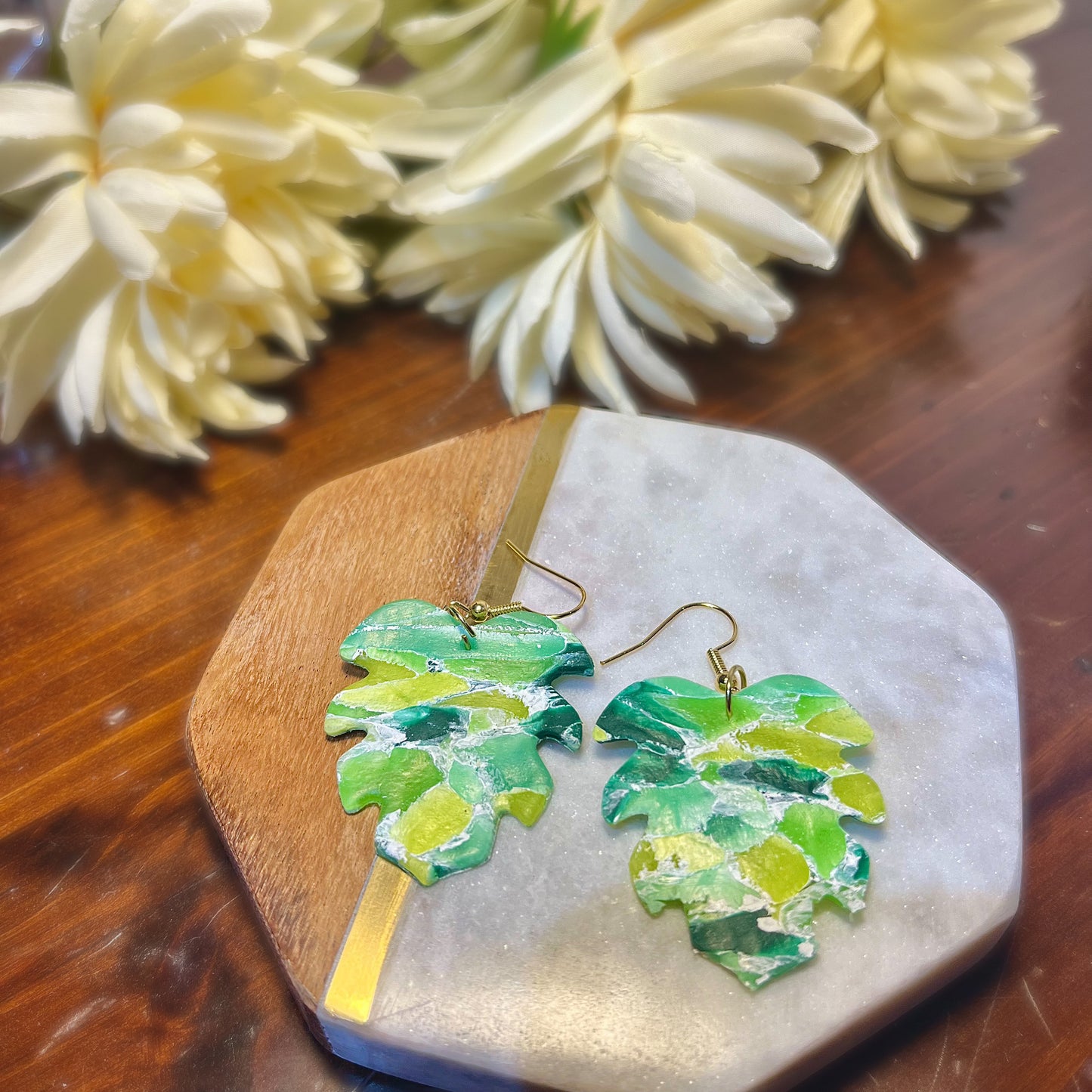 Monstera Clay Earrings | Lightweight Drop and Dangle | Handmade Polymer Clay Unique Jewelry