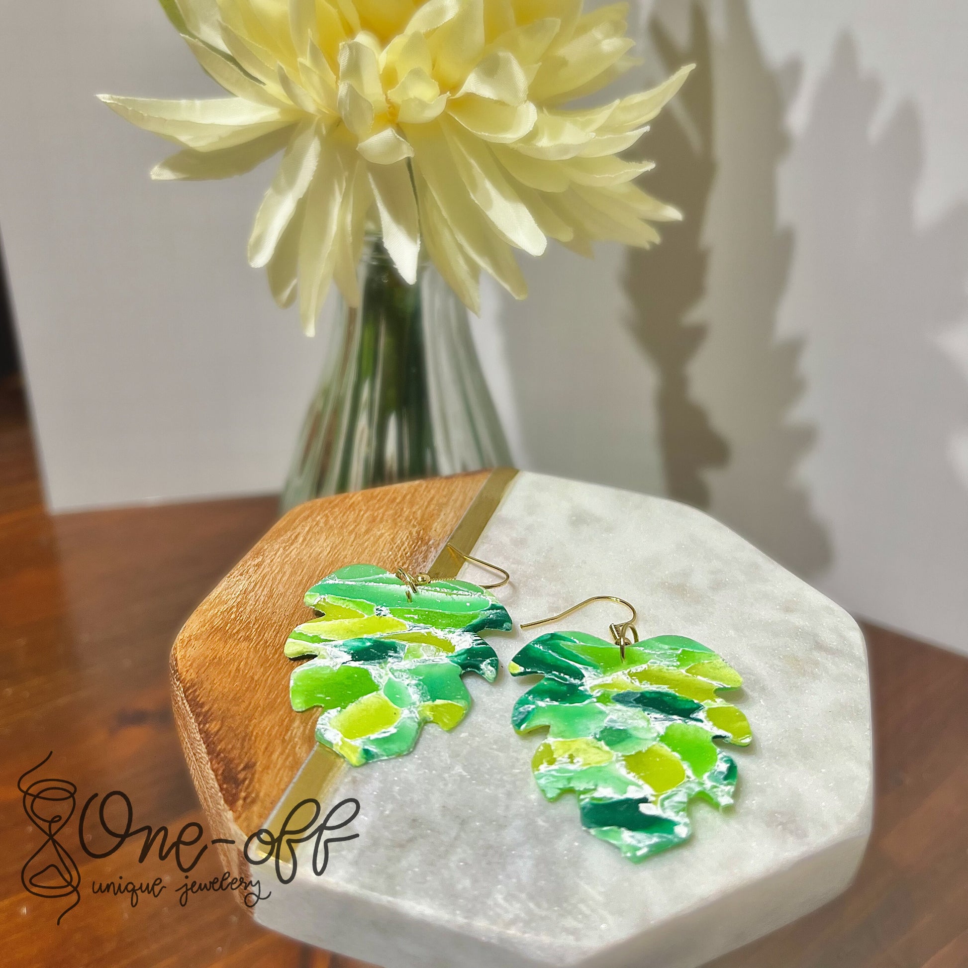 Monstera Clay Earrings | Lightweight Drop and Dangle | Handmade Polymer Clay Unique Jewelry