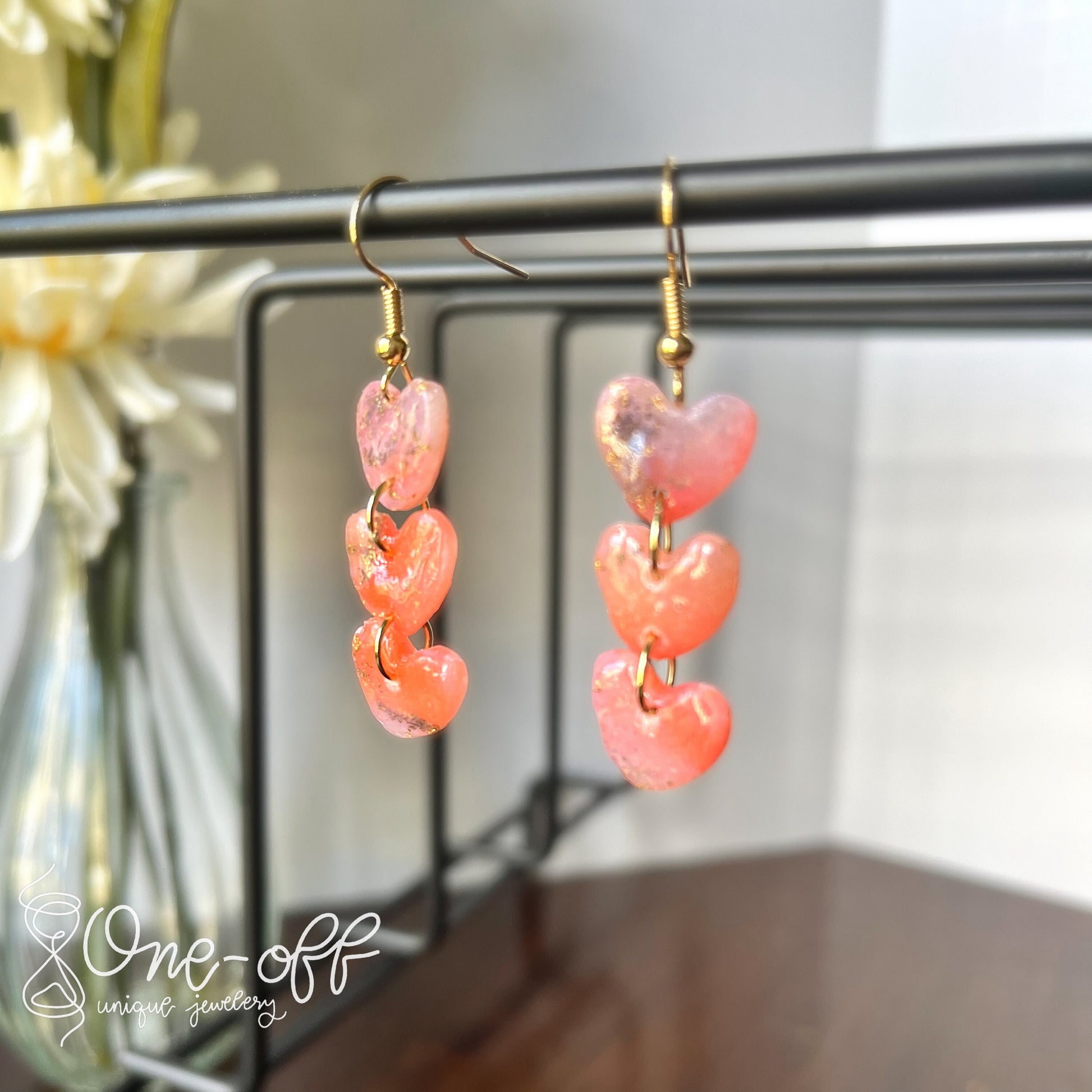 Clay Heart Earrings | Lightweight Drop and Dangle | Handmade Polymer Clay Unique Jewelry