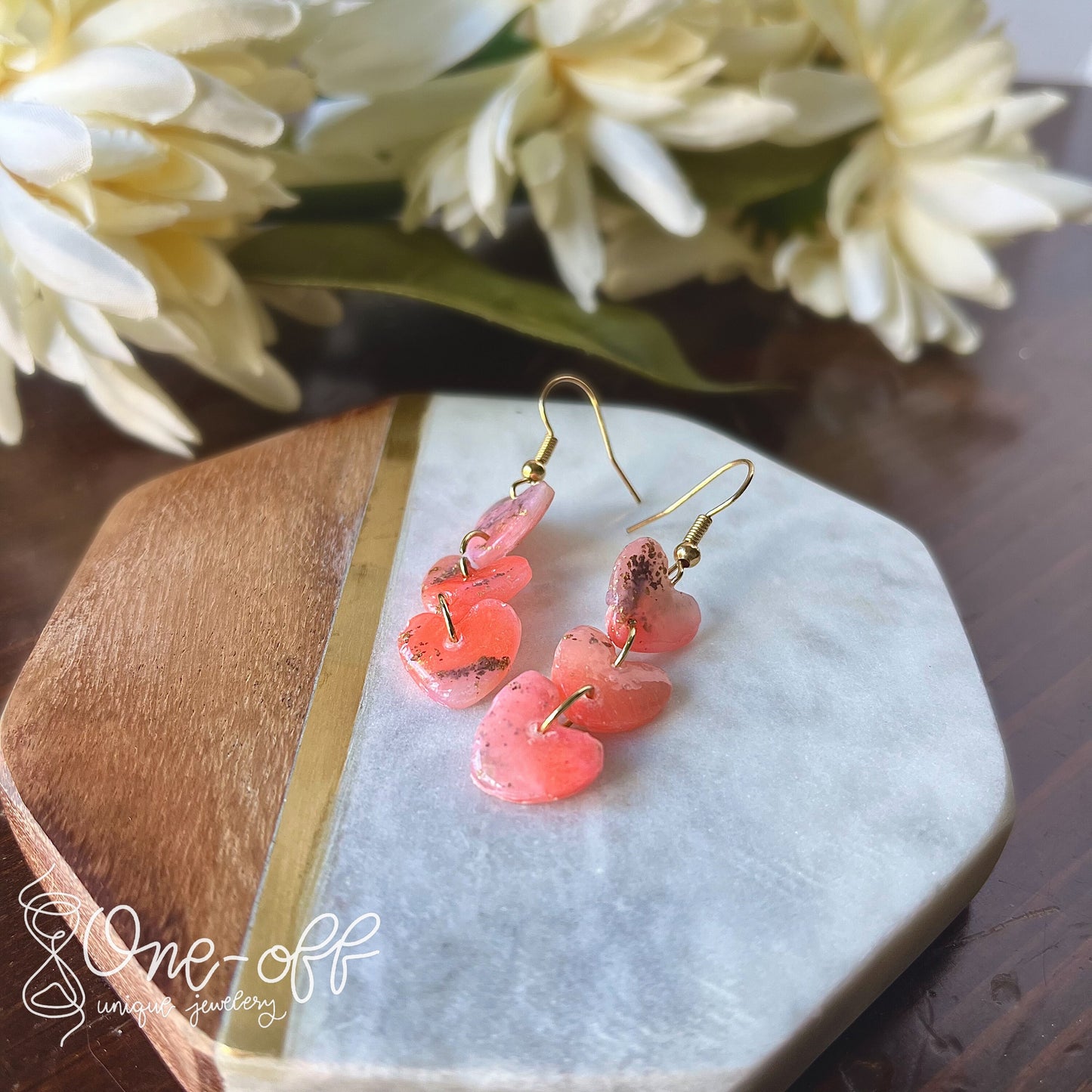 Clay Heart Earrings | Lightweight Drop and Dangle | Handmade Polymer Clay Unique Jewelry