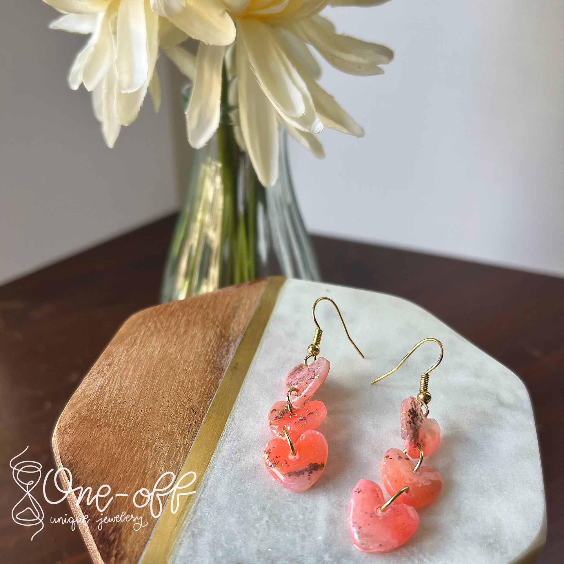 Clay Heart Earrings | Lightweight Drop and Dangle | Handmade Polymer Clay Unique Jewelry