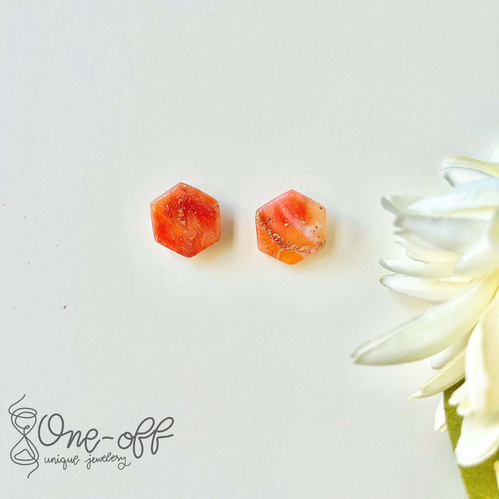 Hexagon Hypoallergenic Earrings Studs | Lightweight Polymer Clay, Unique Homemade Jewelry