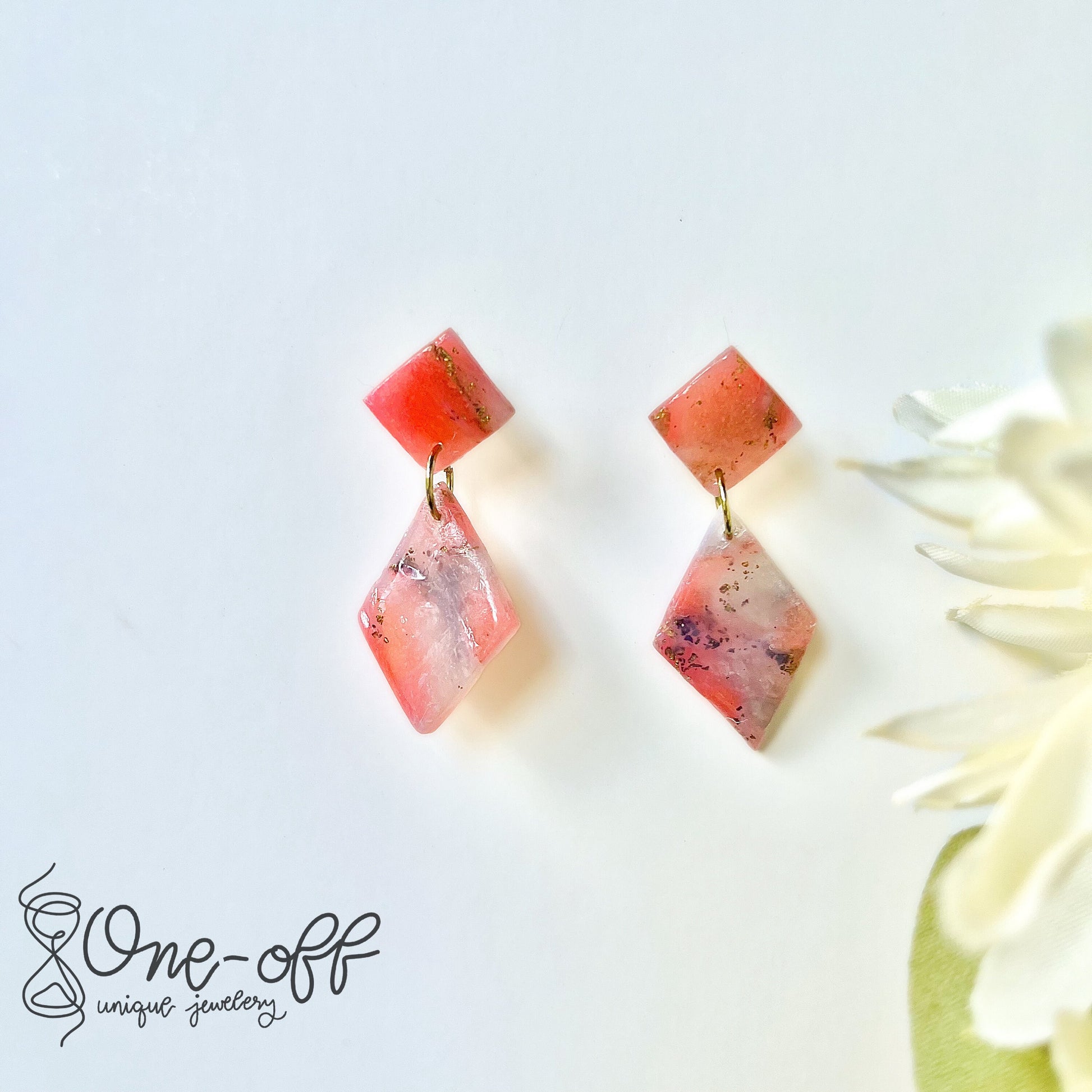 Pink Rhombus Clay Earrings | Lightweight Drop and Dangle | Handmade Polymer Clay Unique Jewelry