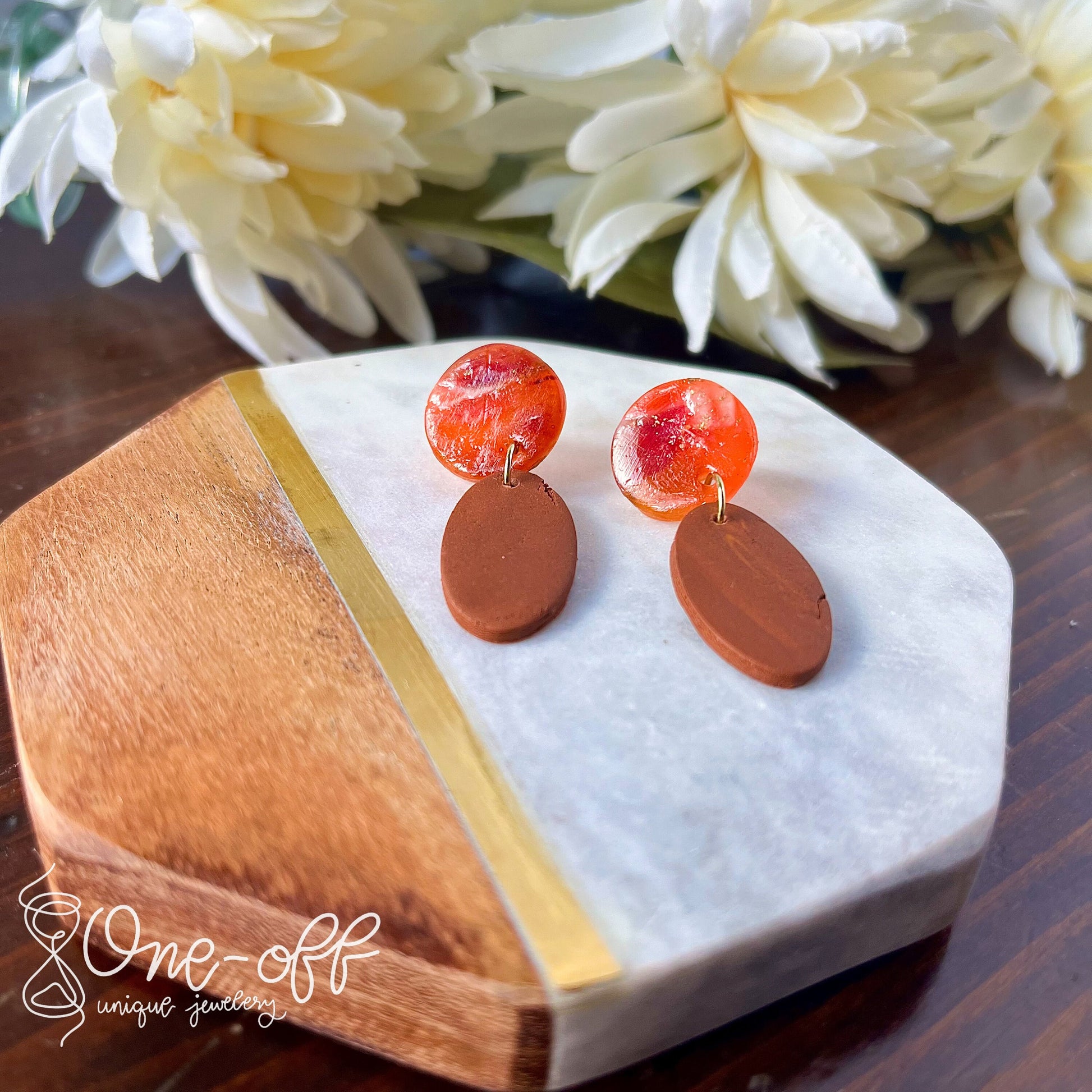 Red and Bronze Minimalist Clay Earrings