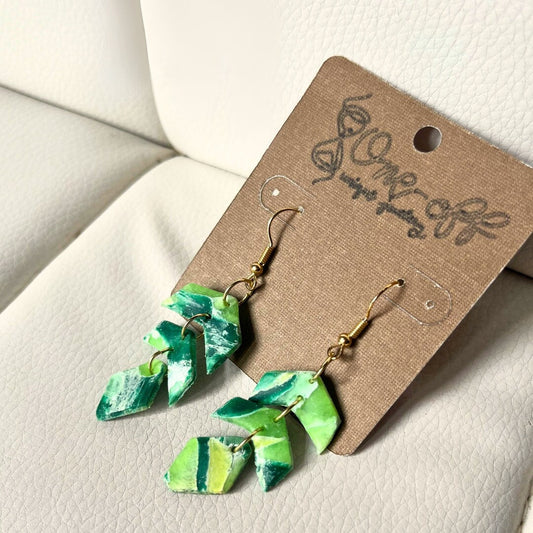 Green Clay Earrings | Lightweight Drop and Dangle | Handmade Polymer Unique Jewelry