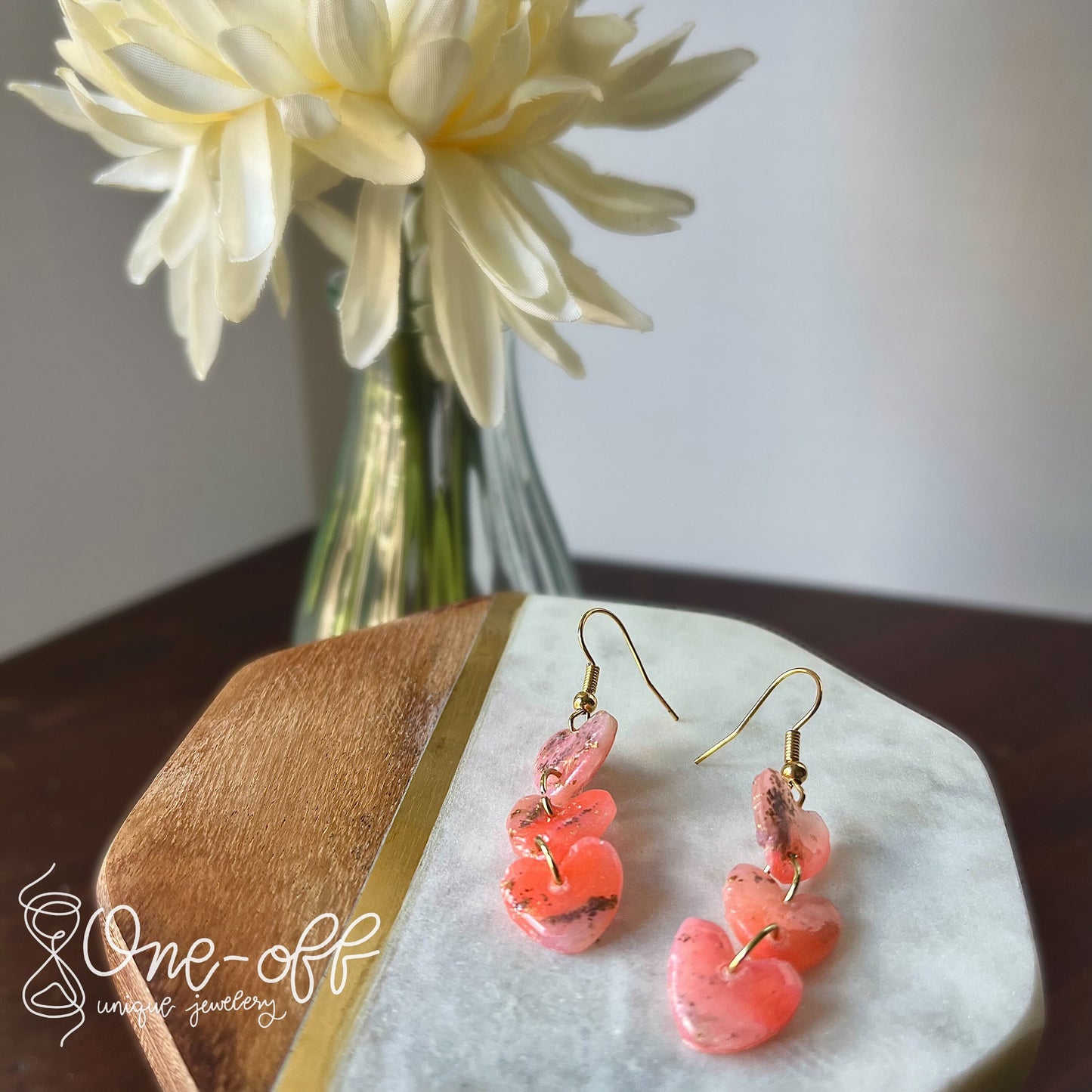 Clay Heart Earrings | Lightweight Drop and Dangle | Handmade Polymer Clay Unique Jewelry