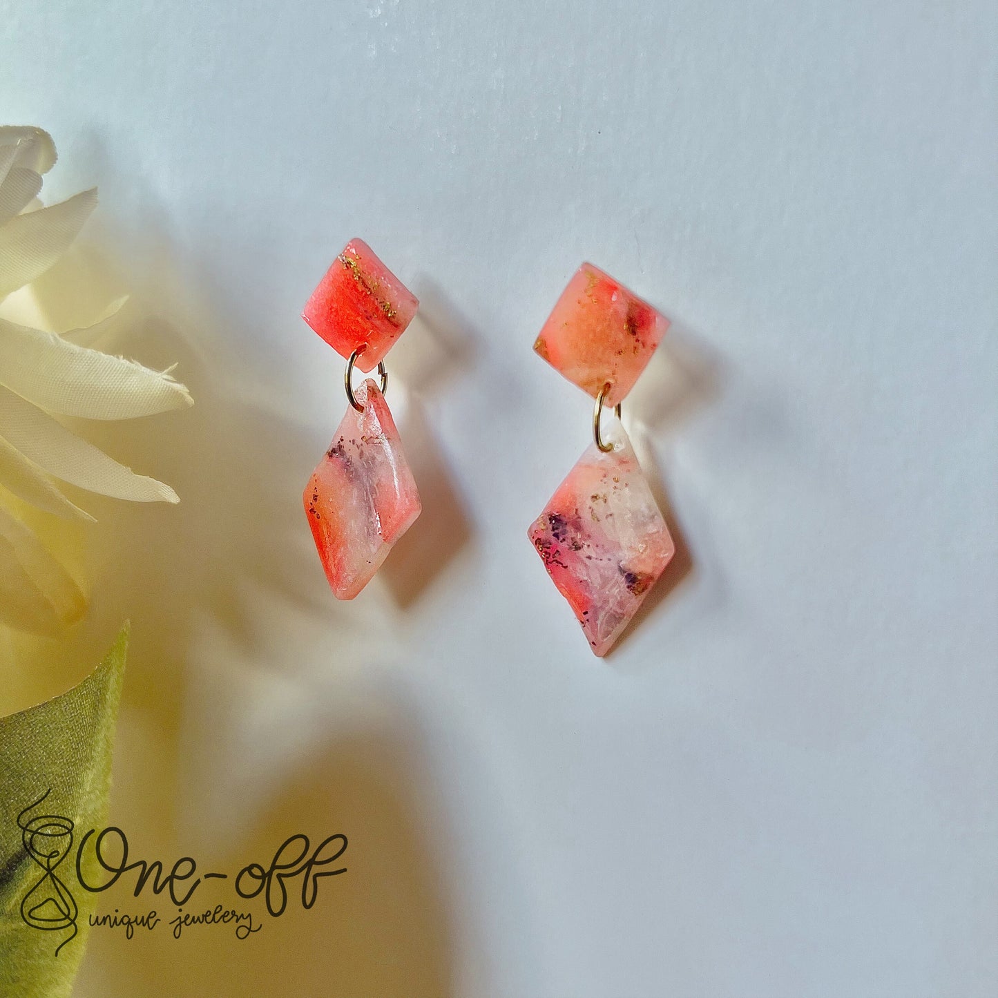 Pink Rhombus Clay Earrings | Lightweight Drop and Dangle | Handmade Polymer Clay Unique Jewelry