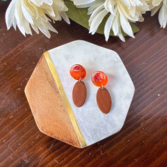 Red and Bronze Minimalist Clay Earrings