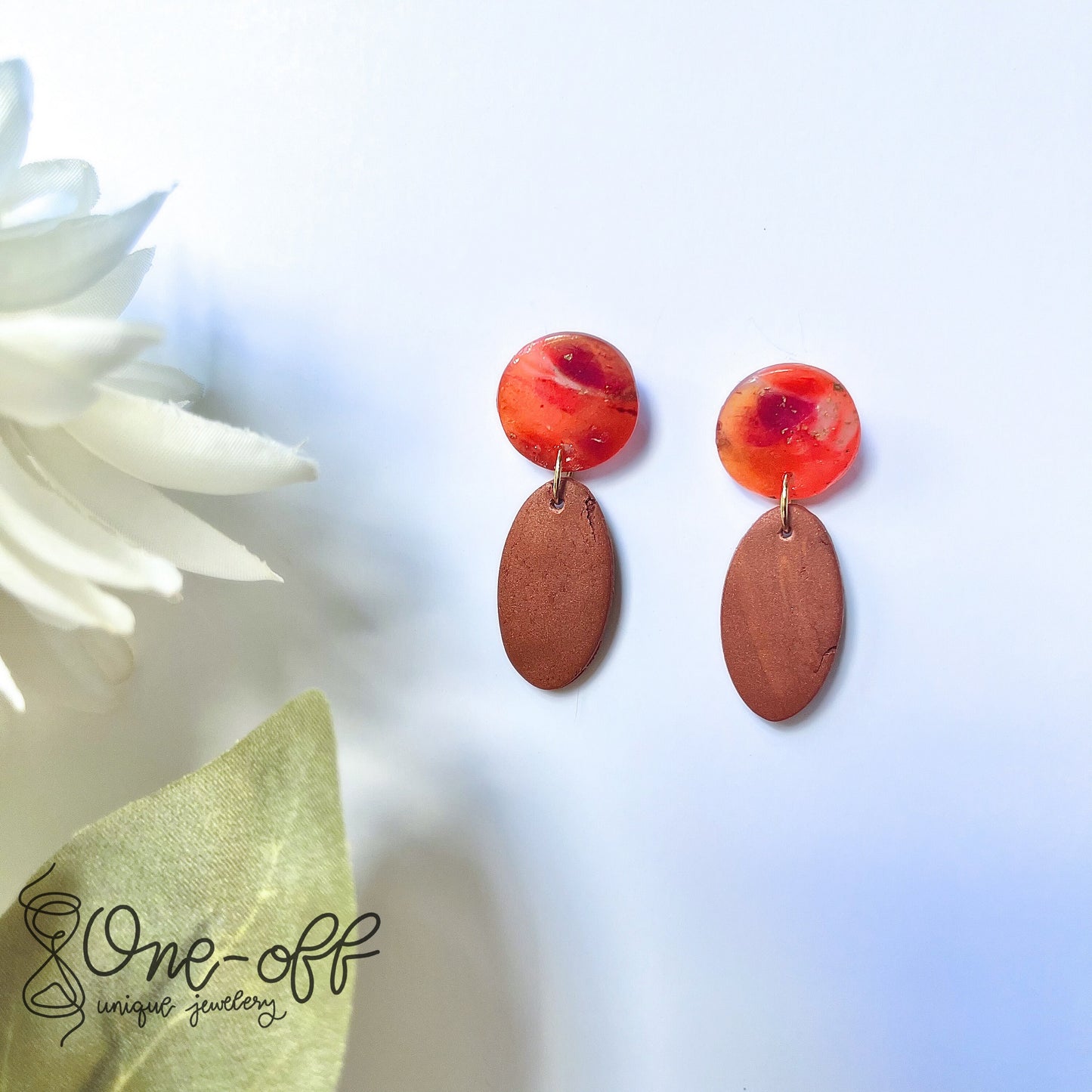 Red and Bronze Minimalist Clay Earrings