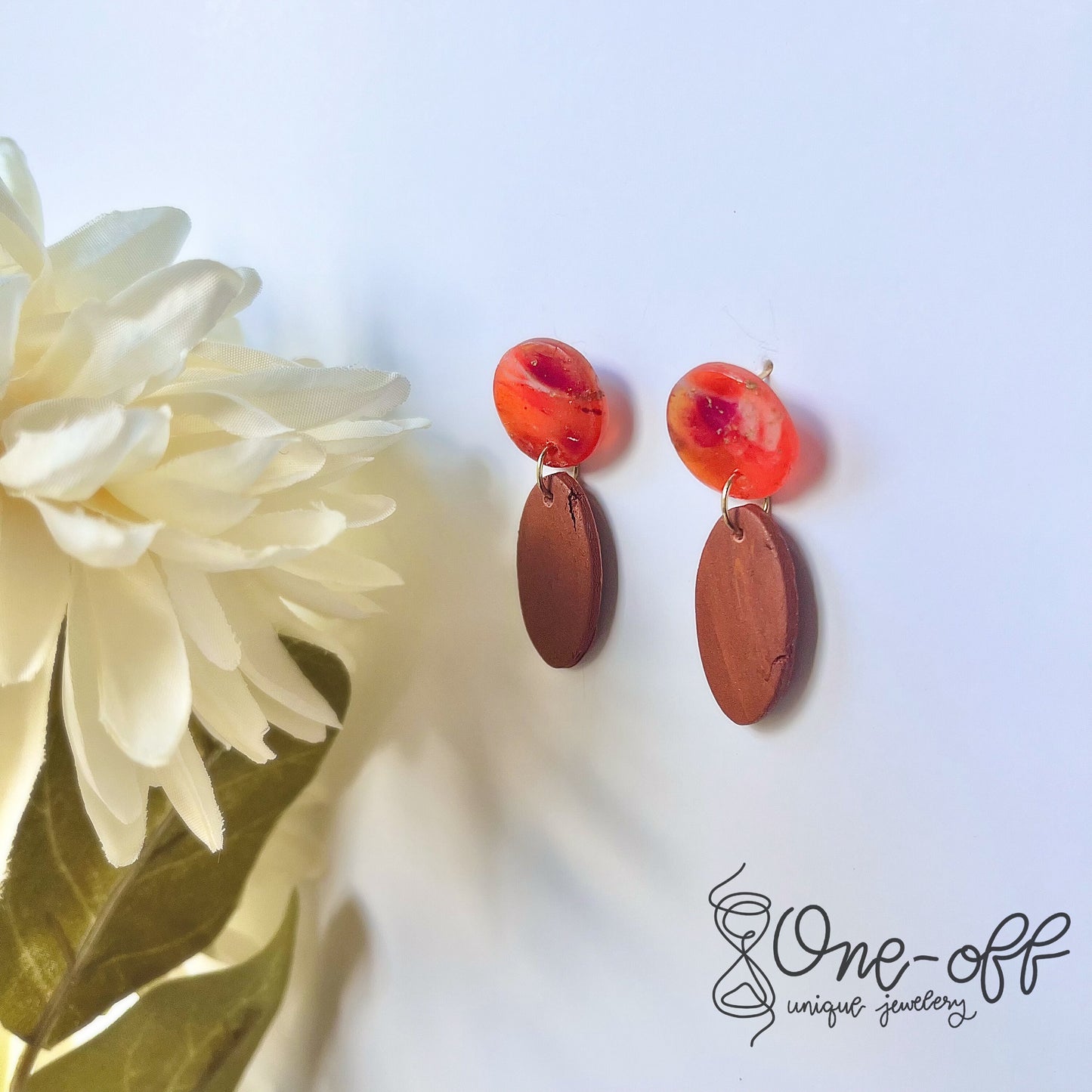 Red and Bronze Minimalist Clay Earrings