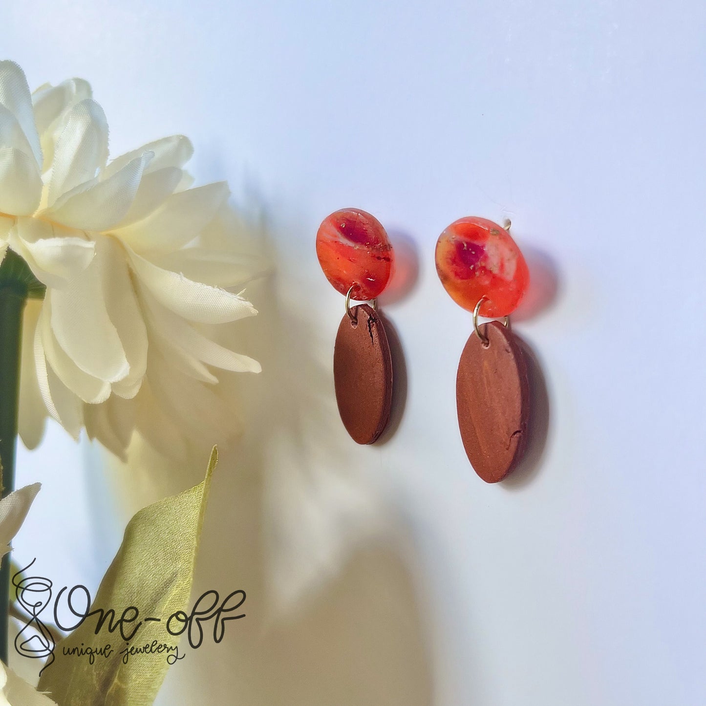 Red and Bronze Minimalist Clay Earrings