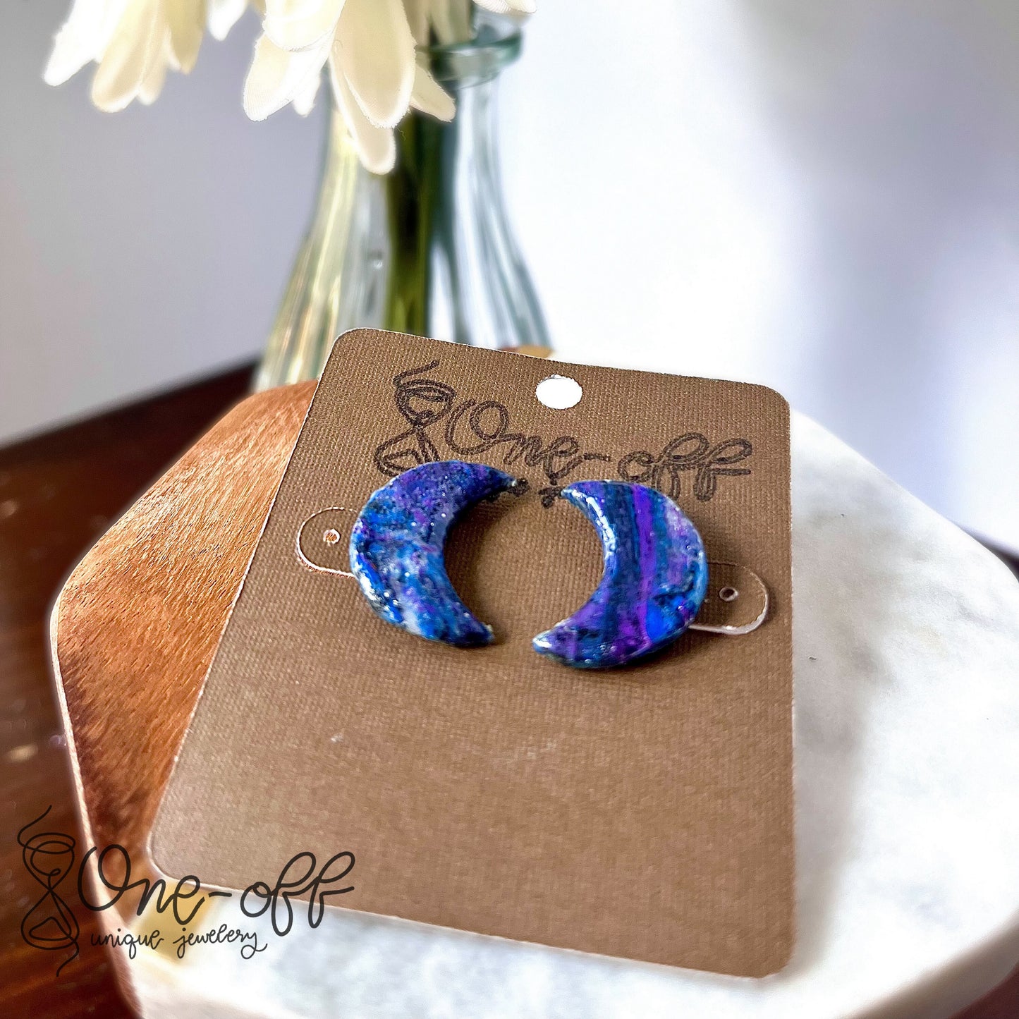 Moon Galaxy Studs | Celestial Collection | Handmade Polymer Clay Earrings